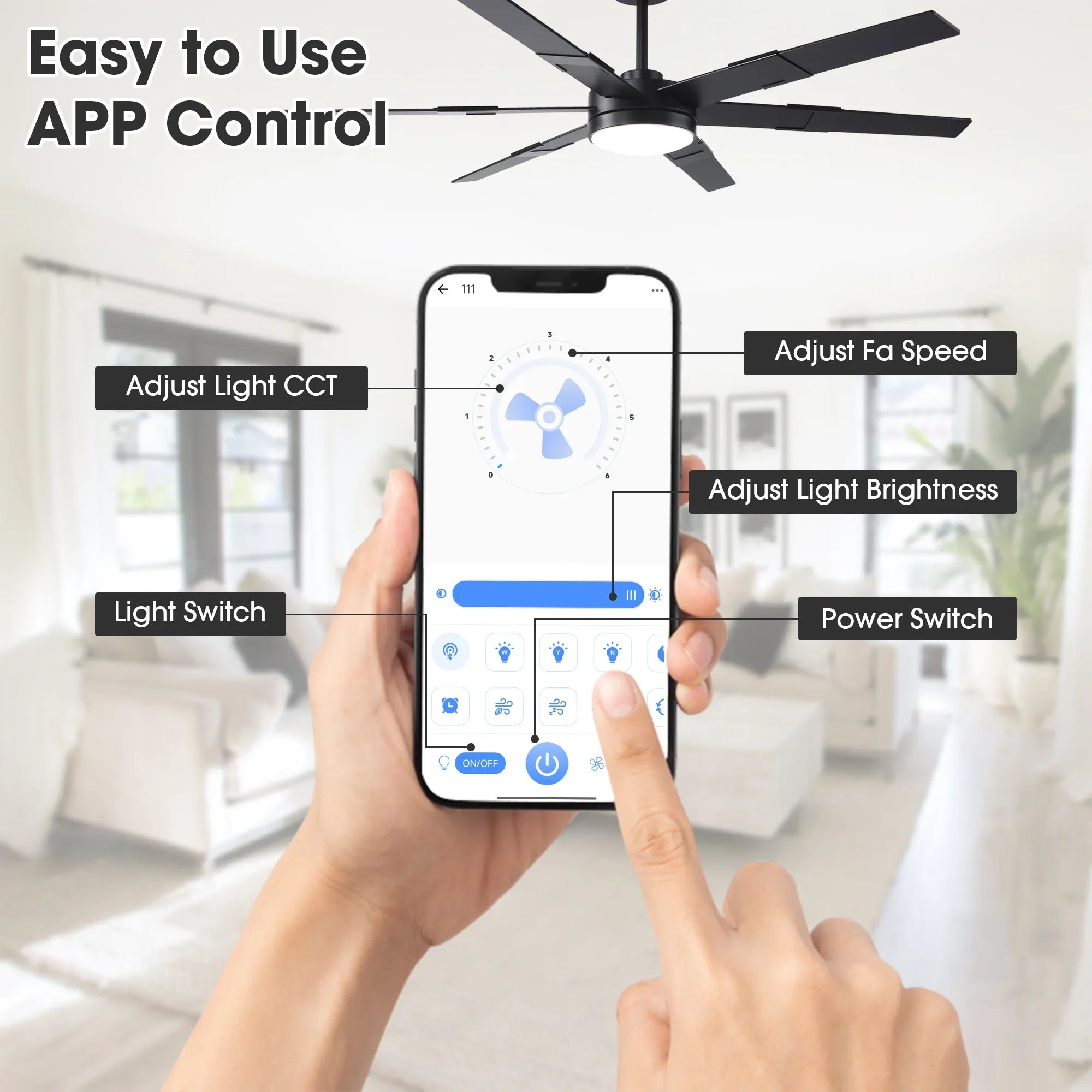Vaczon 60 Inch Industrial Double-sided Blades LED Ceiling Fan with APP & Remote Control