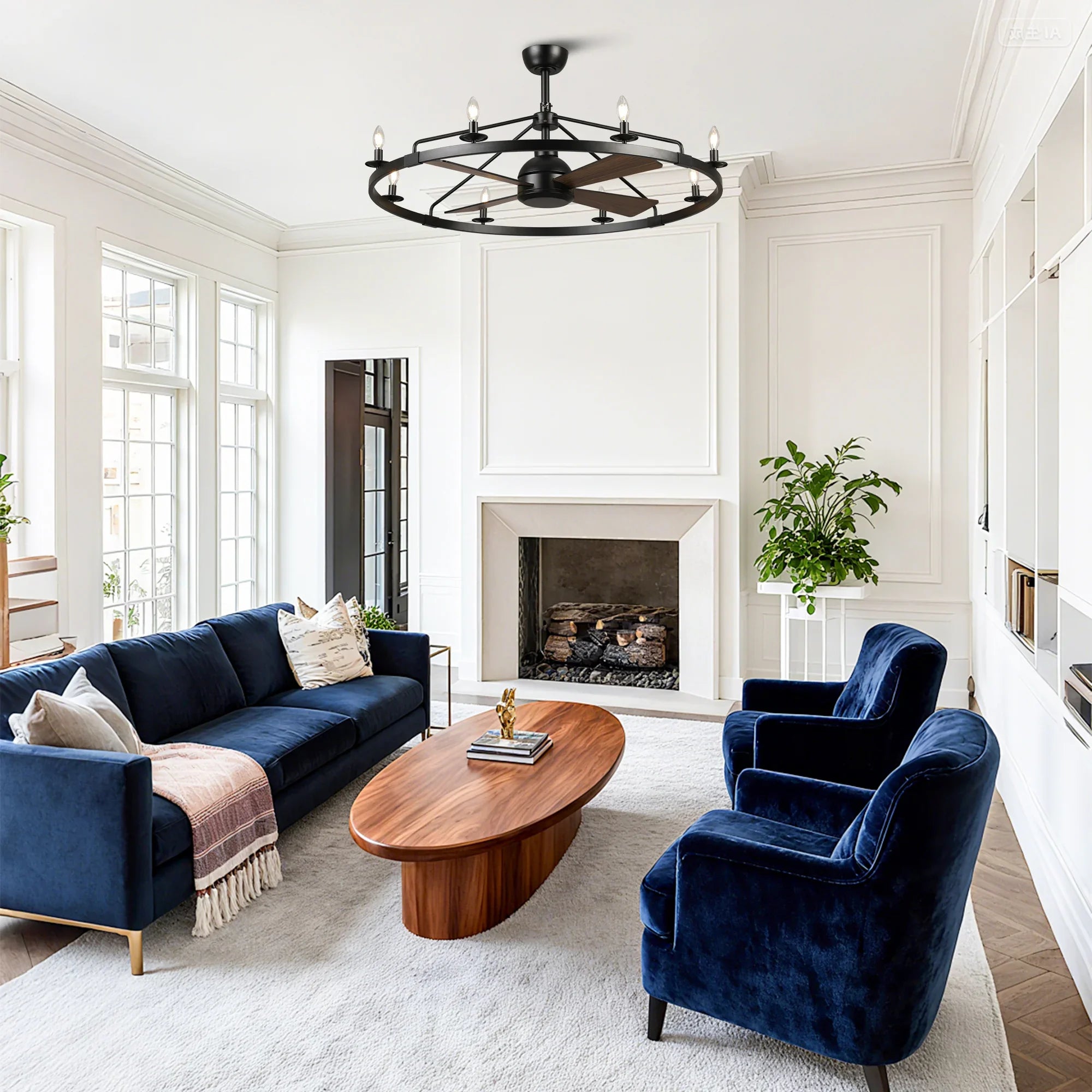 Vaczon 43" Chloe Black Industrial Fandelier with Light and Remote Control