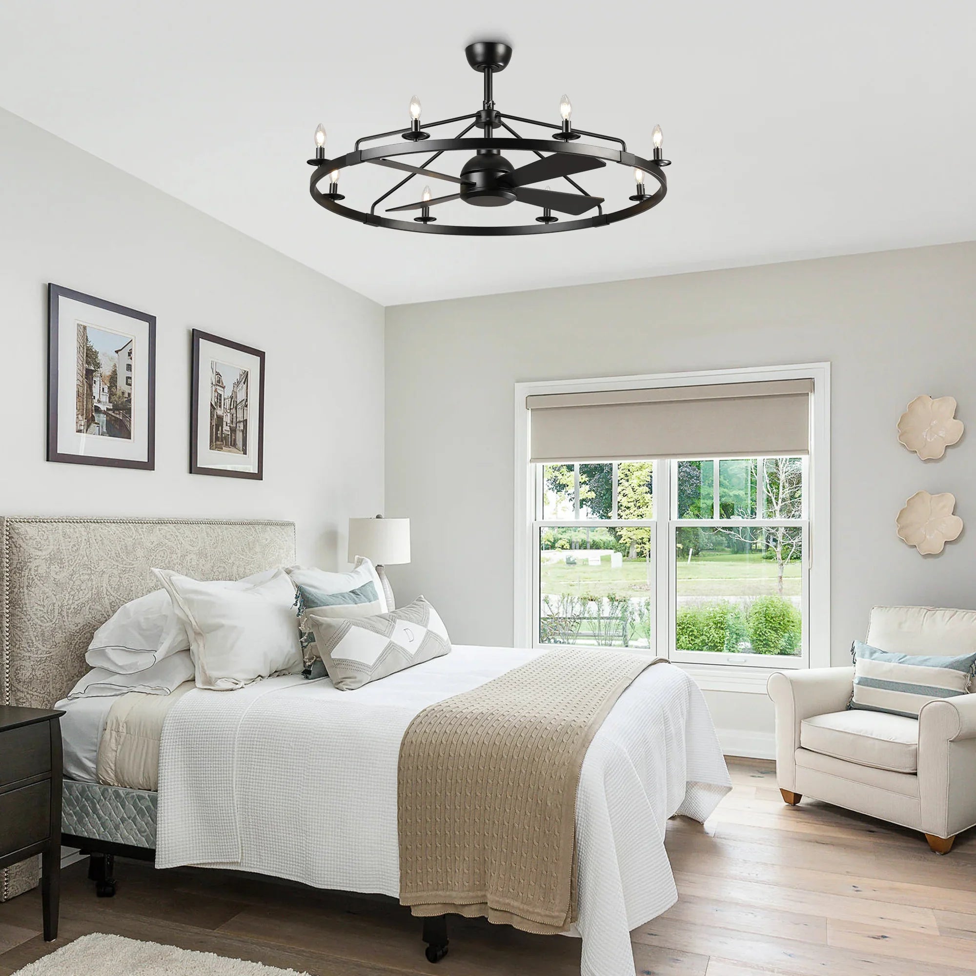 Vaczon 43" Chloe Black Industrial Fandelier with Light and Remote Control