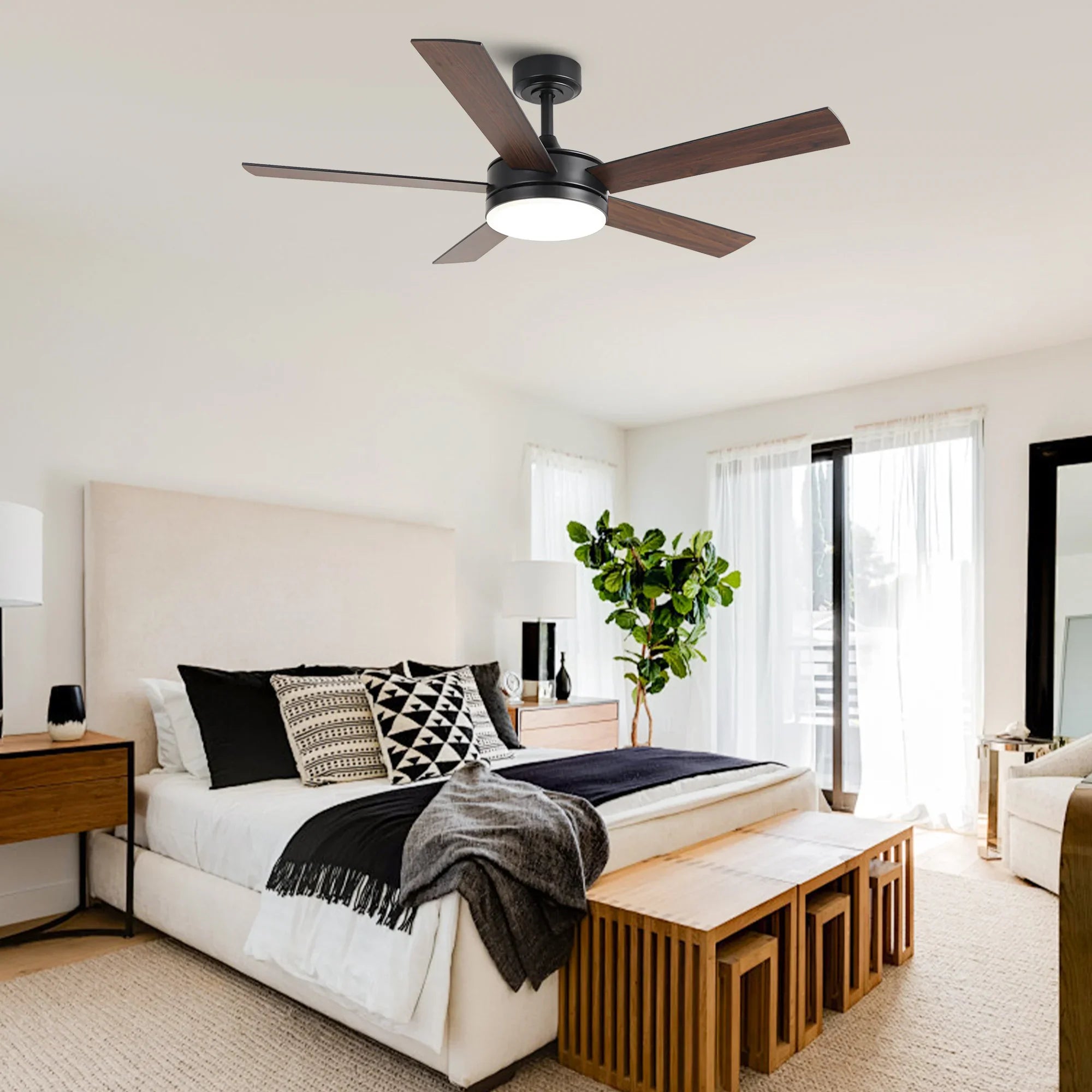 Vaczon 48" 5 Blades Industrial DC Motor Ceiling Fan with LED Lighting and Remote Control