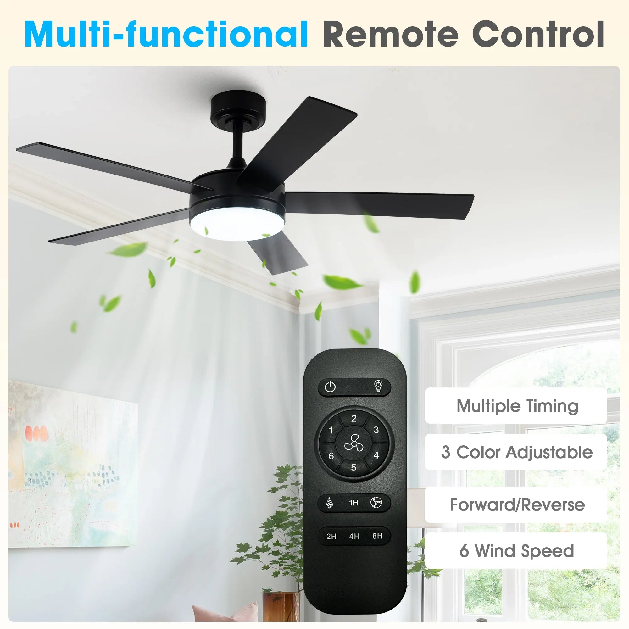 Vaczon 48" 5 Blades Industrial DC Motor Ceiling Fan with LED Lighting and Remote Control