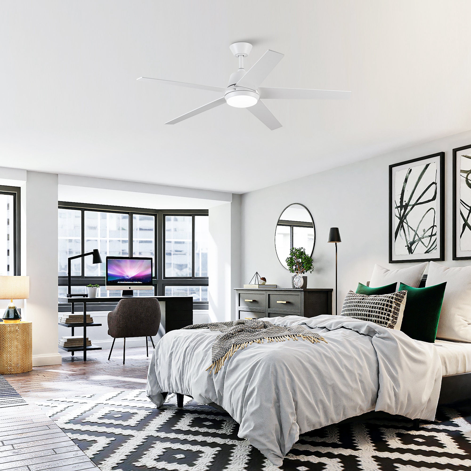 Vaczon 52 Inch Otis Downrod Mount LED Ceiling Fan with APP & Remote Control