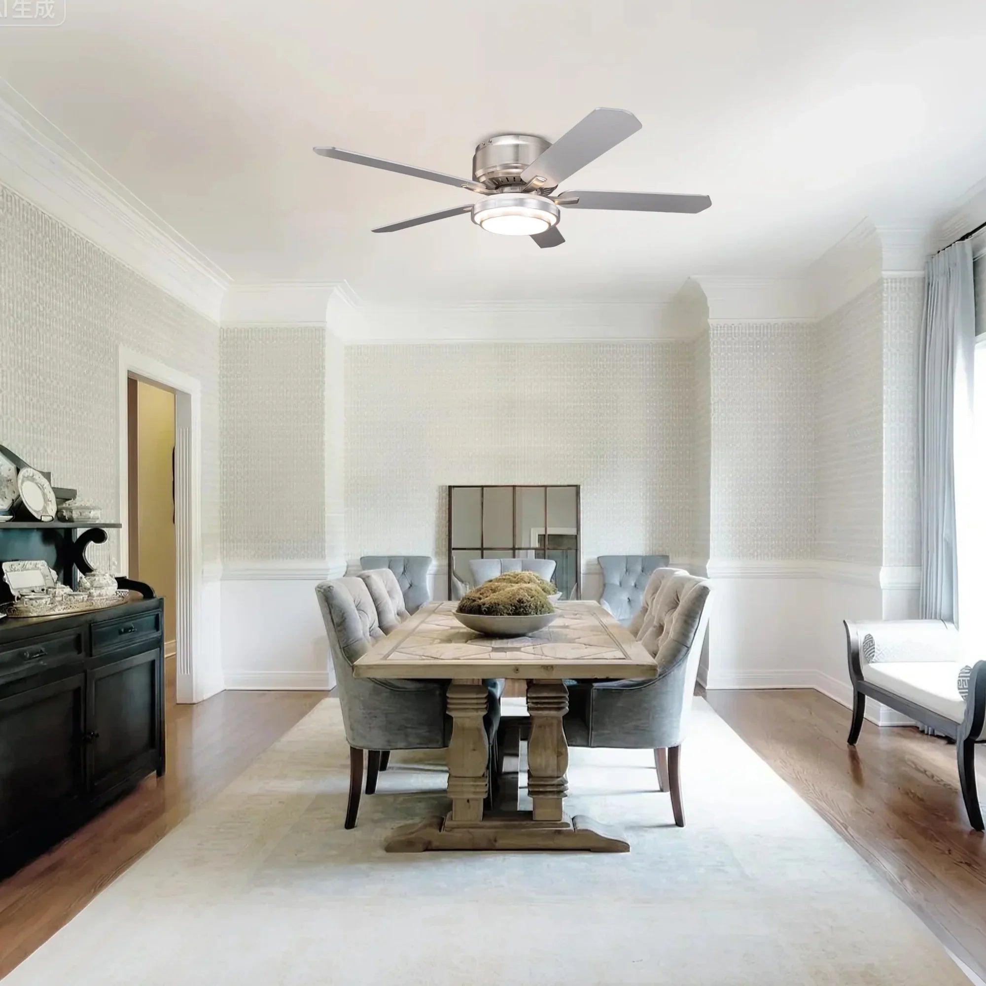 Vaczon 52 Inch Double-sided Blades Flush Mount LED Ceiling Fan with APP and Remote Control