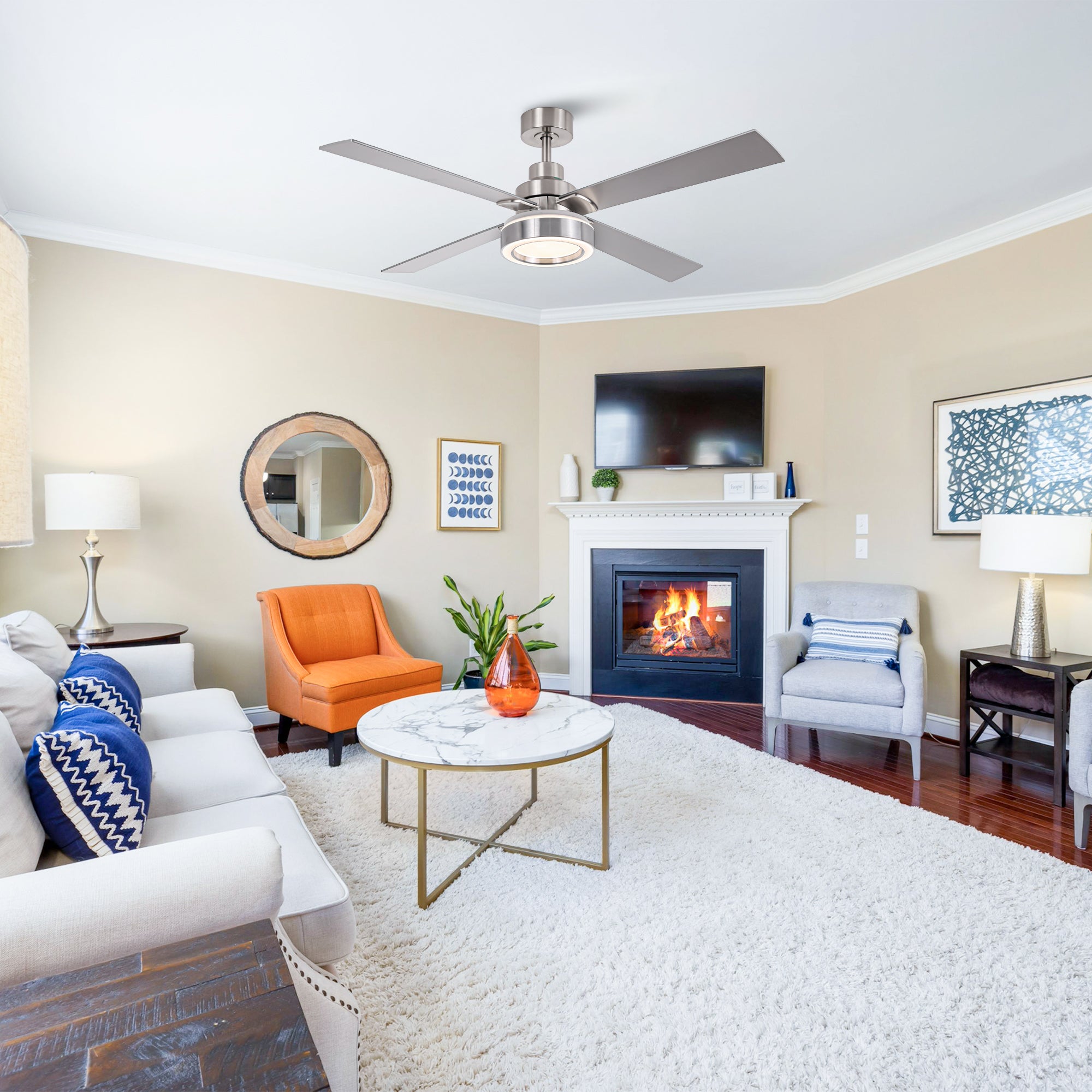 Vaczon 52 Inch 60 Inch Karen Double-sided Blades Smart Fan with LED Light