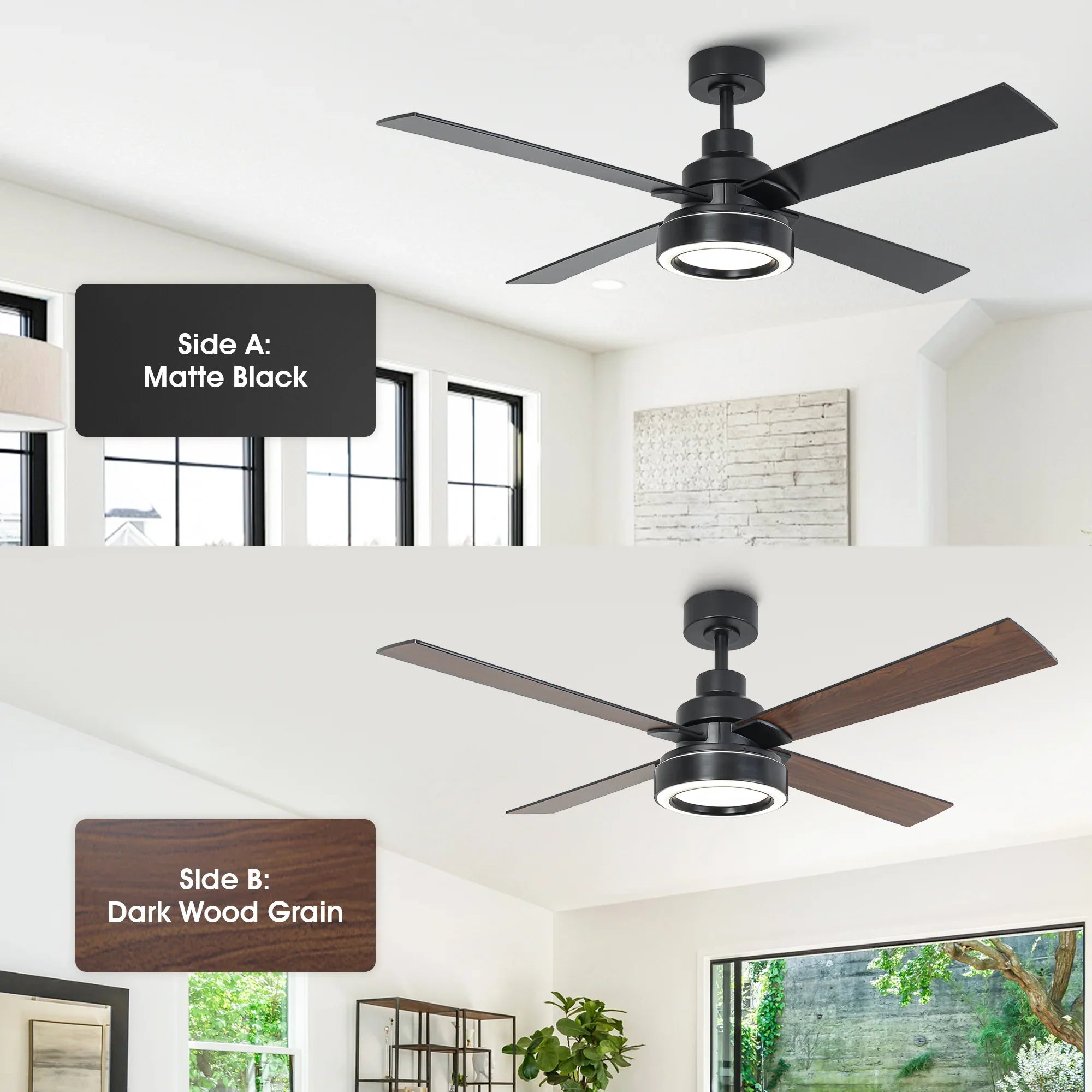 Vaczon 52 Inch 60 Inch Karen Double-sided Blades Smart Fan with LED Light