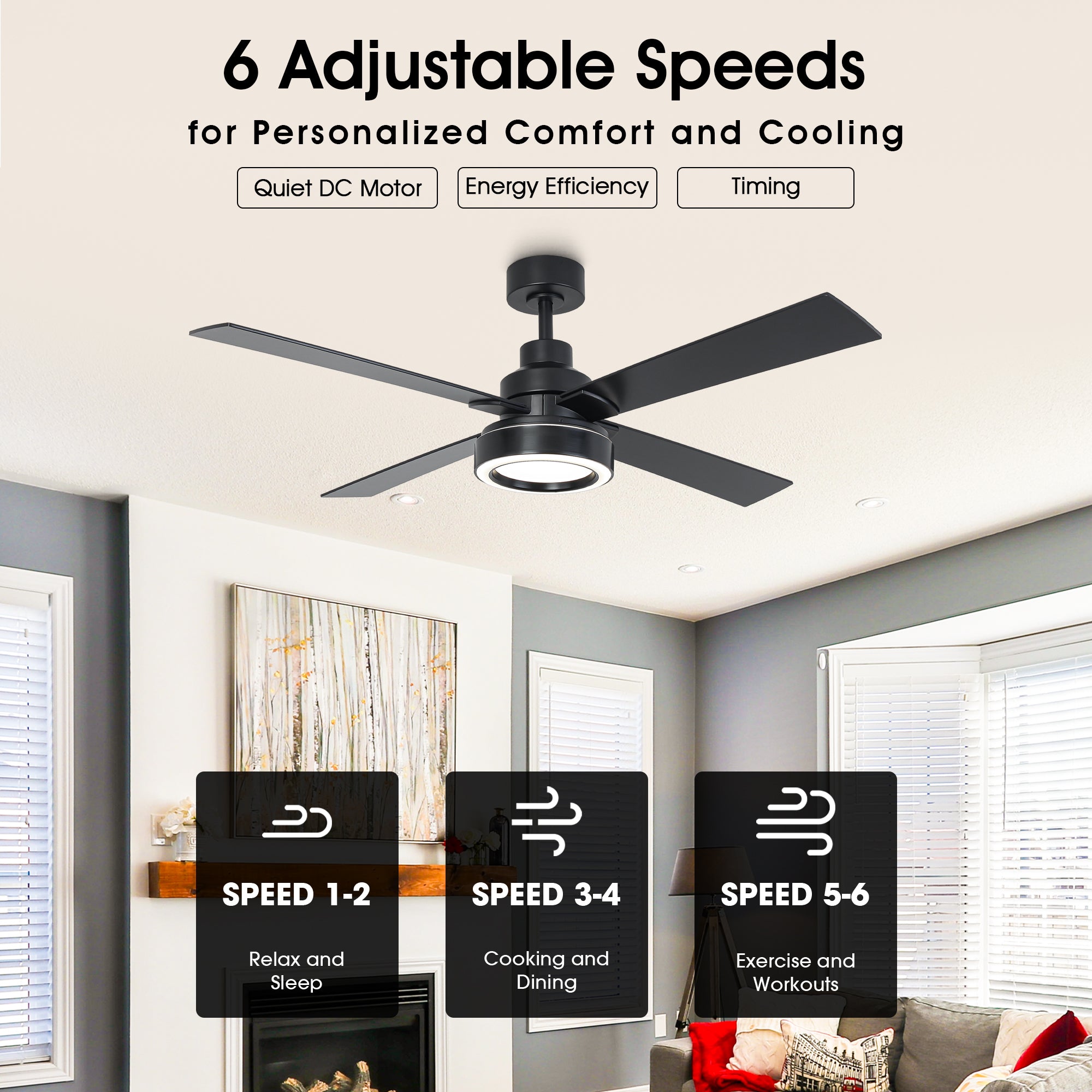 Vaczon 52 Inch 60 Inch Karen Double-sided Blades Smart Fan with LED Light
