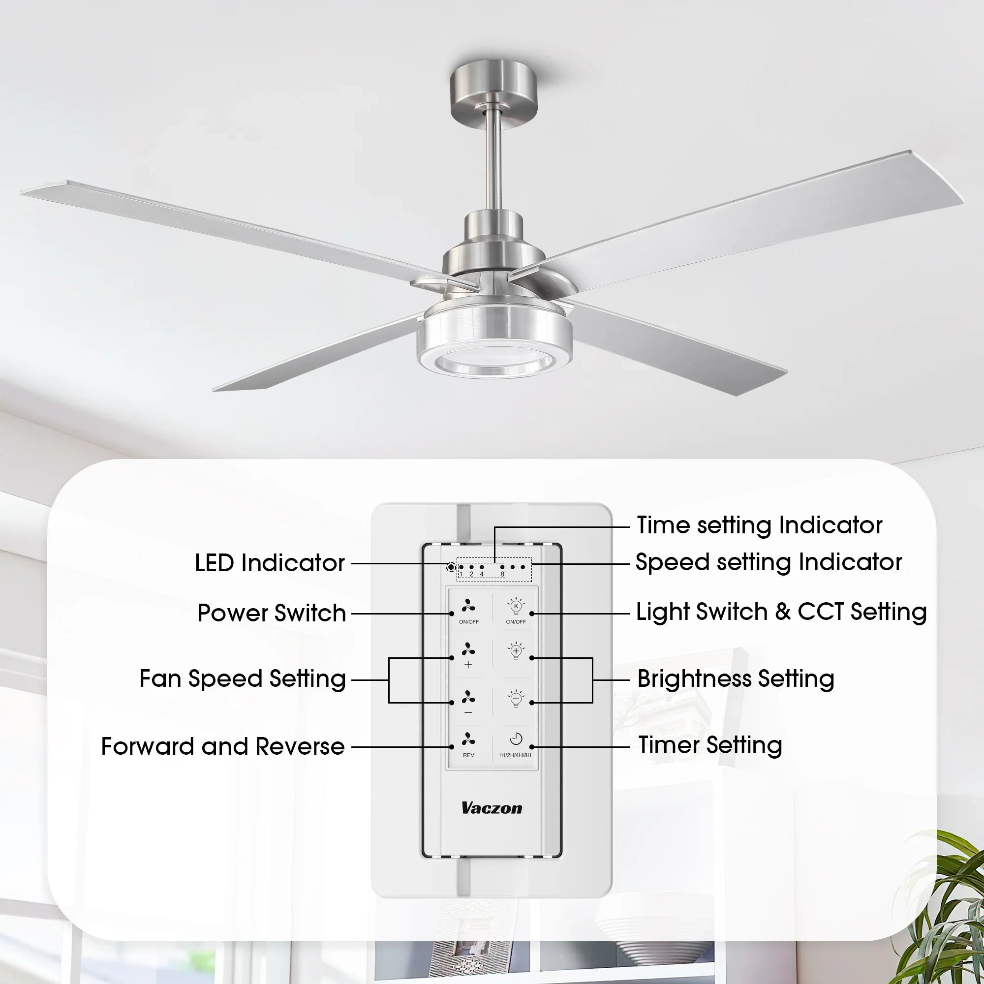 Vaczon 52 Inch 60 Inch Karen Double-sided Blades Smart Fan with LED Light