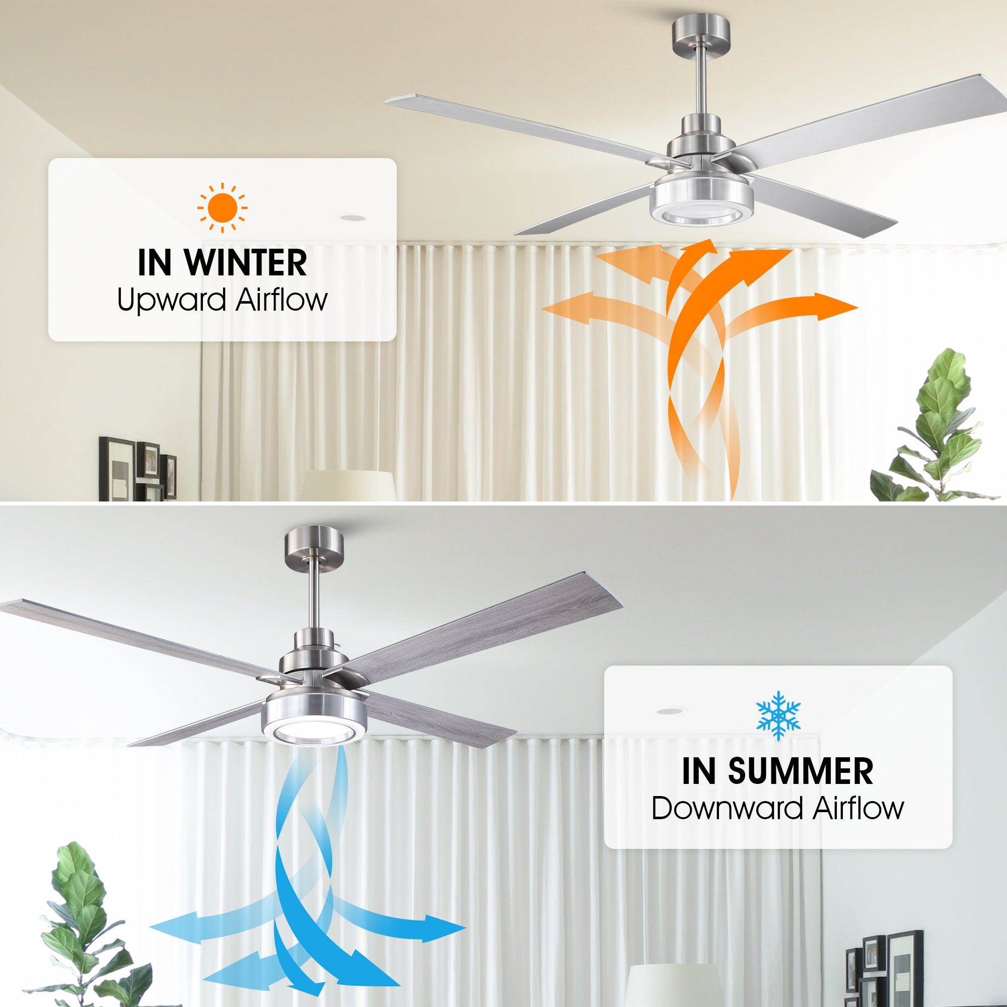 Vaczon 52 Inch 60 Inch Karen Double-sided Blades Smart Fan with LED Light