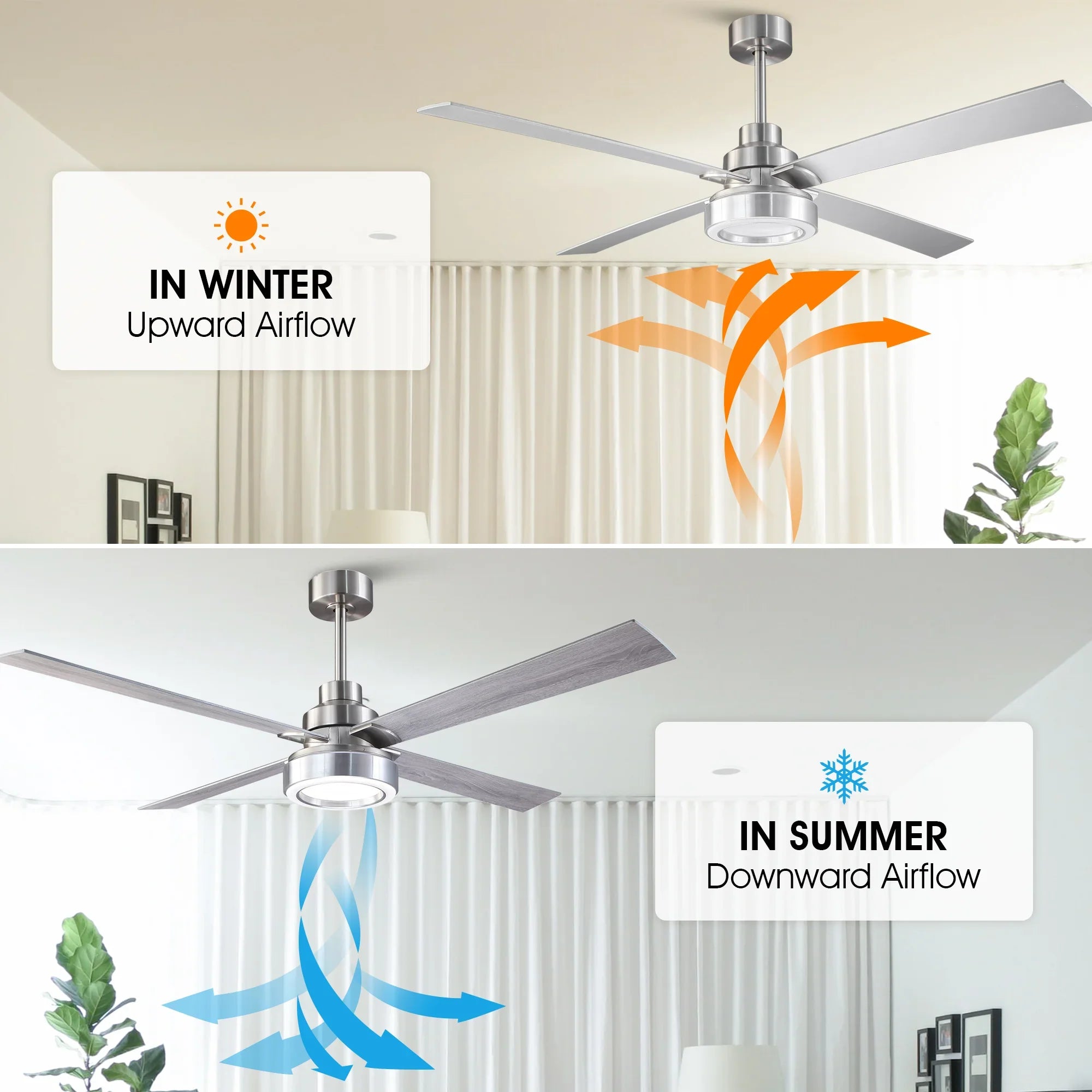 Vaczon 52 Inch 60 Inch Karen Double-sided Blades Smart Fan with LED Light