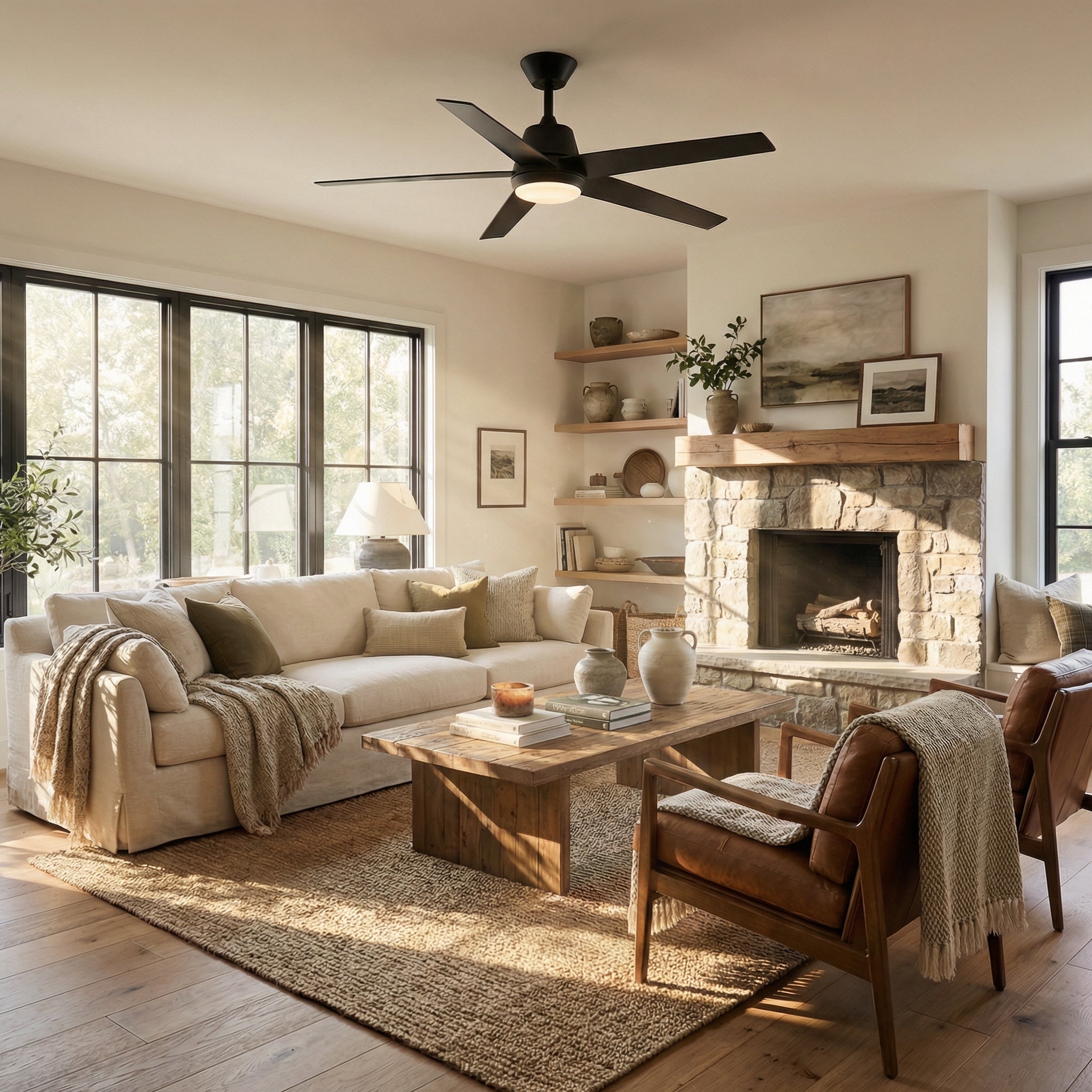 Vaczon 52 Inch Otis Downrod Mount LED Ceiling Fan with APP & Remote Control