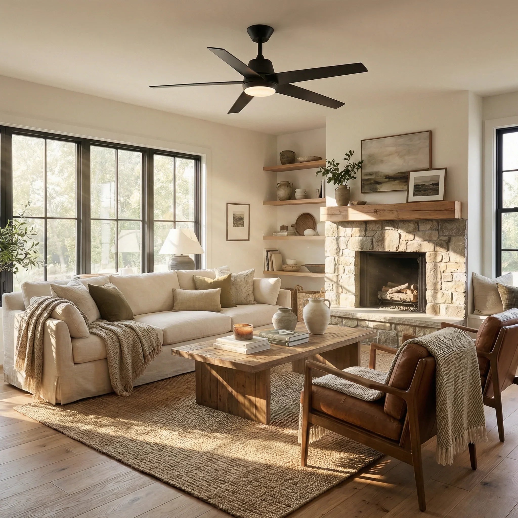 Vaczon 52 Inch Otis Downrod Mount LED Ceiling Fan with APP & Remote Control