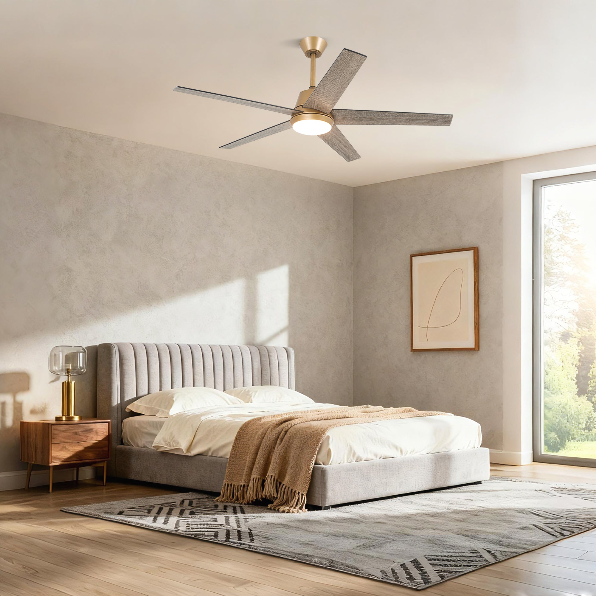 Vaczon 52 Inch Otis Downrod Mount LED Ceiling Fan with APP & Remote Control