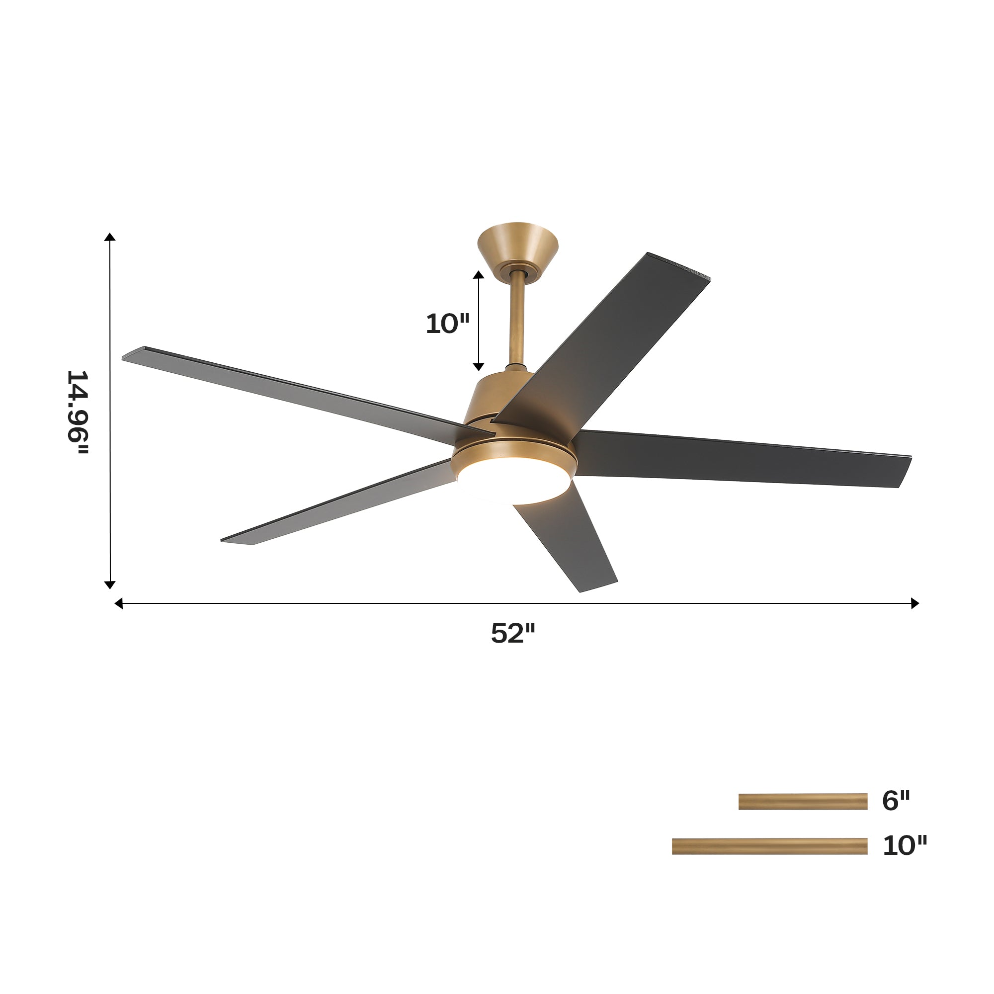 Vaczon 52 Inch Otis Downrod Mount LED Ceiling Fan with APP & Remote Control