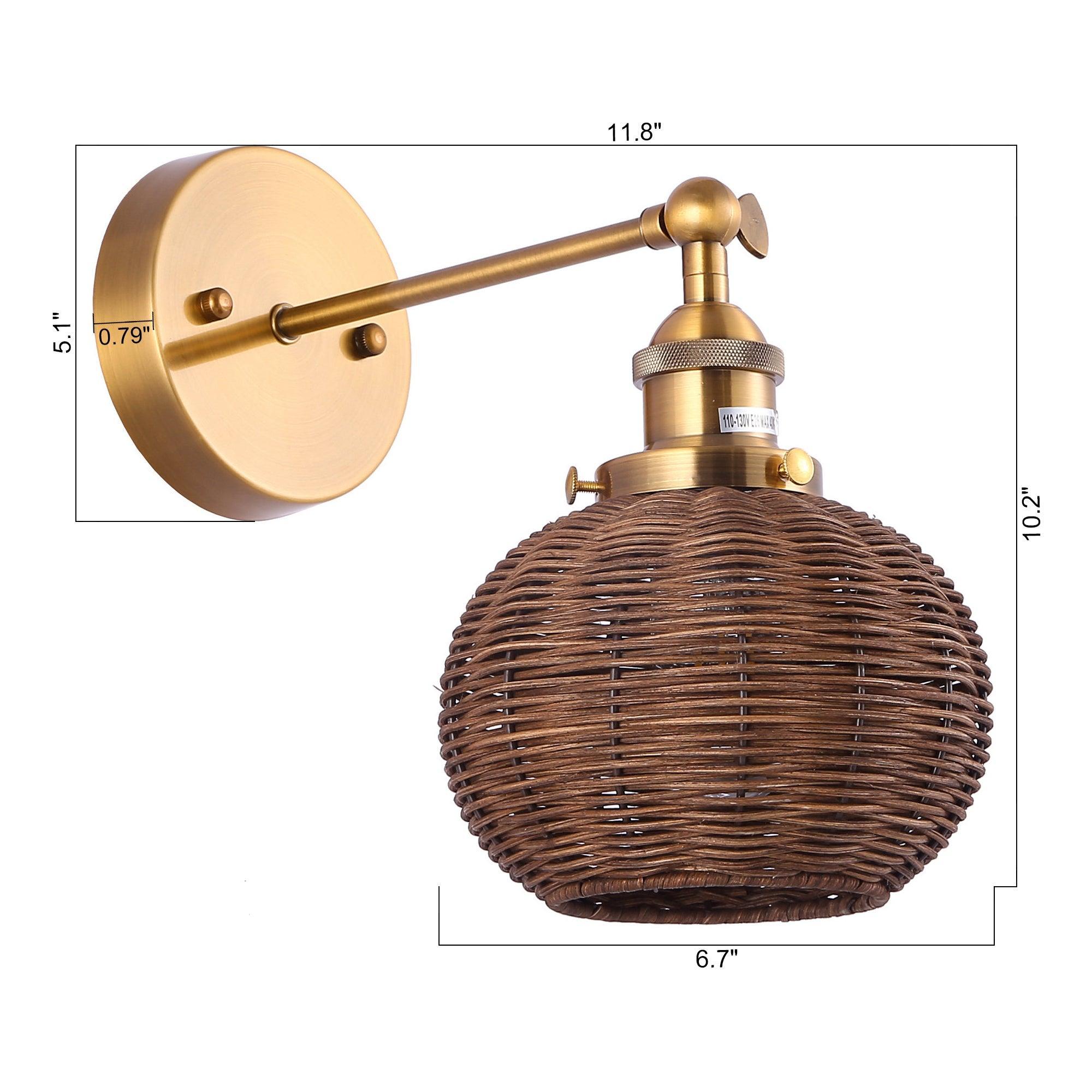 1-Light Tradicional Ratán Dorado Apliques de Pared