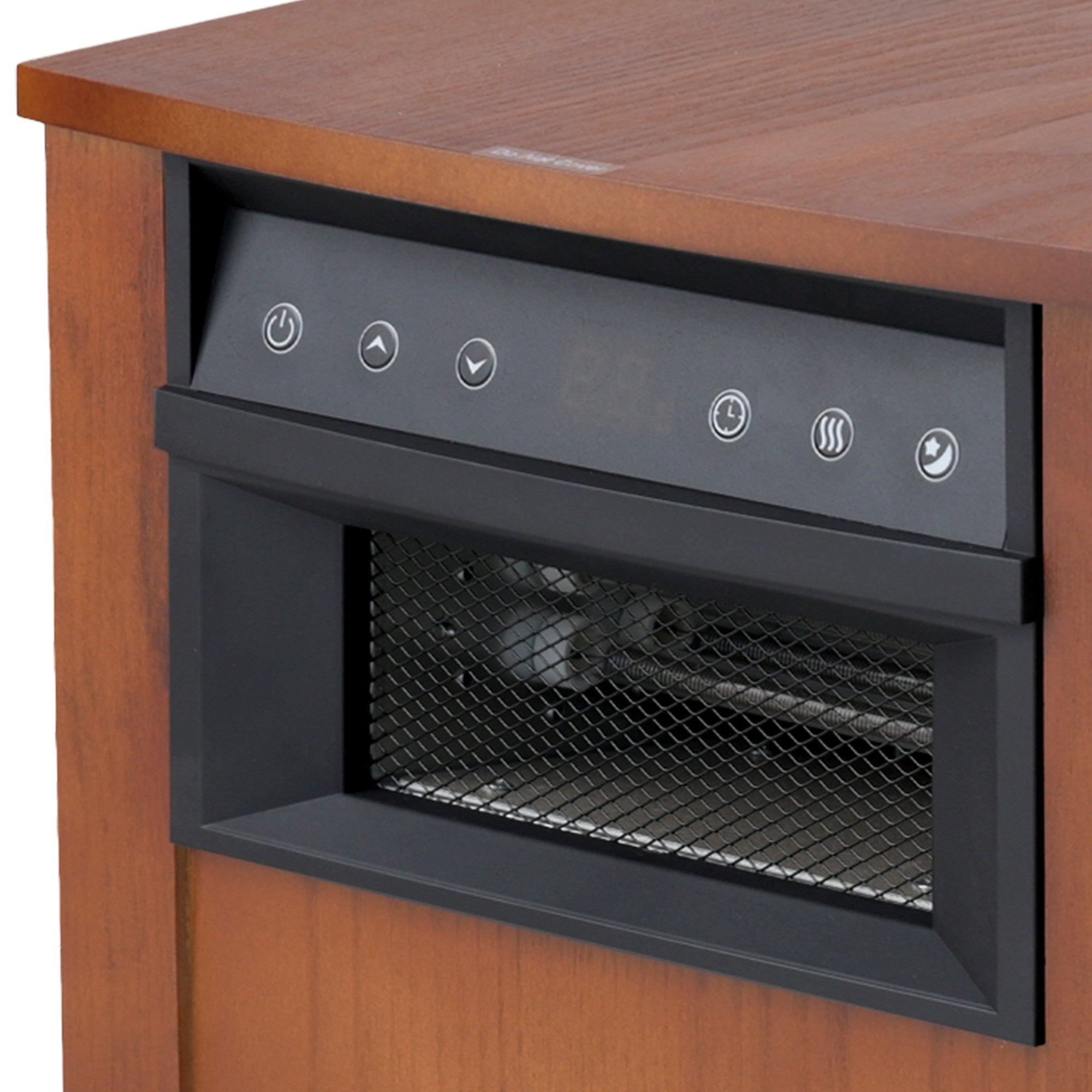 Calentador eléctrico infrarrojo de madera con pantalla LED digital marrón para espacios grandes con temporizador