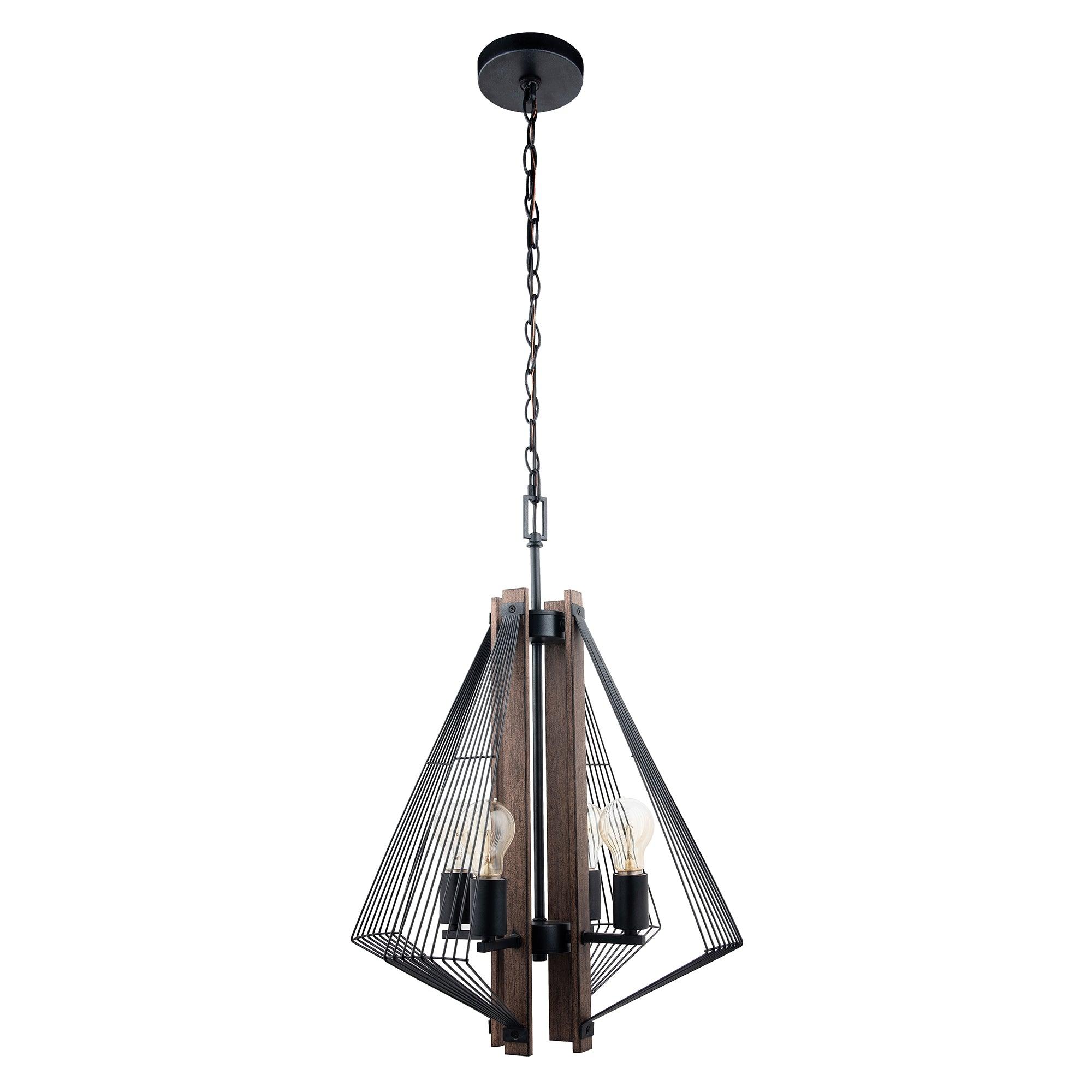 Zenith 4-Light Black & Wood Dimmable Island Pendant Light