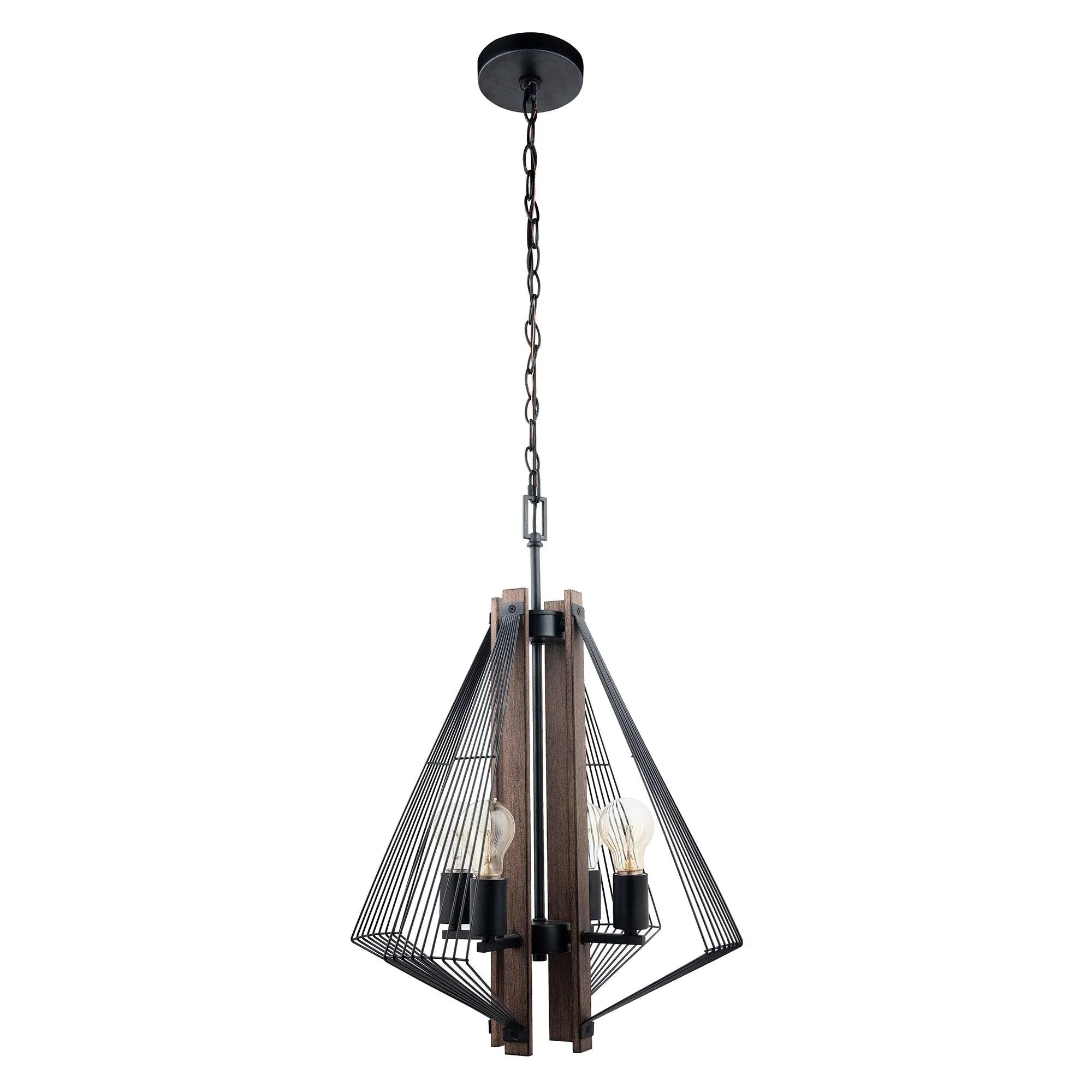 Zenith 4-Light Black & Wood Dimmable Island Pendant Light