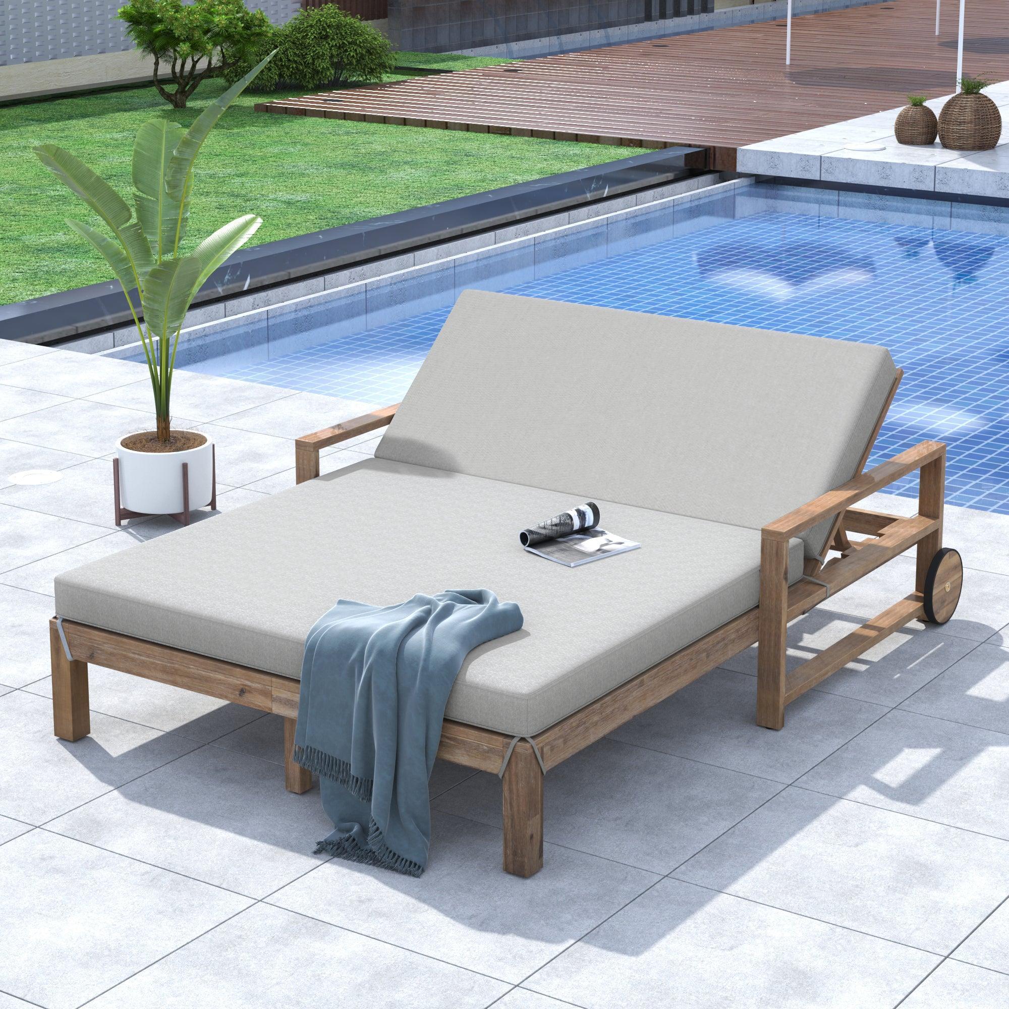 Tumbona de madera estilo granja de una sola pieza para una relajación total, ideal para la piscina, el jardín y el patio.