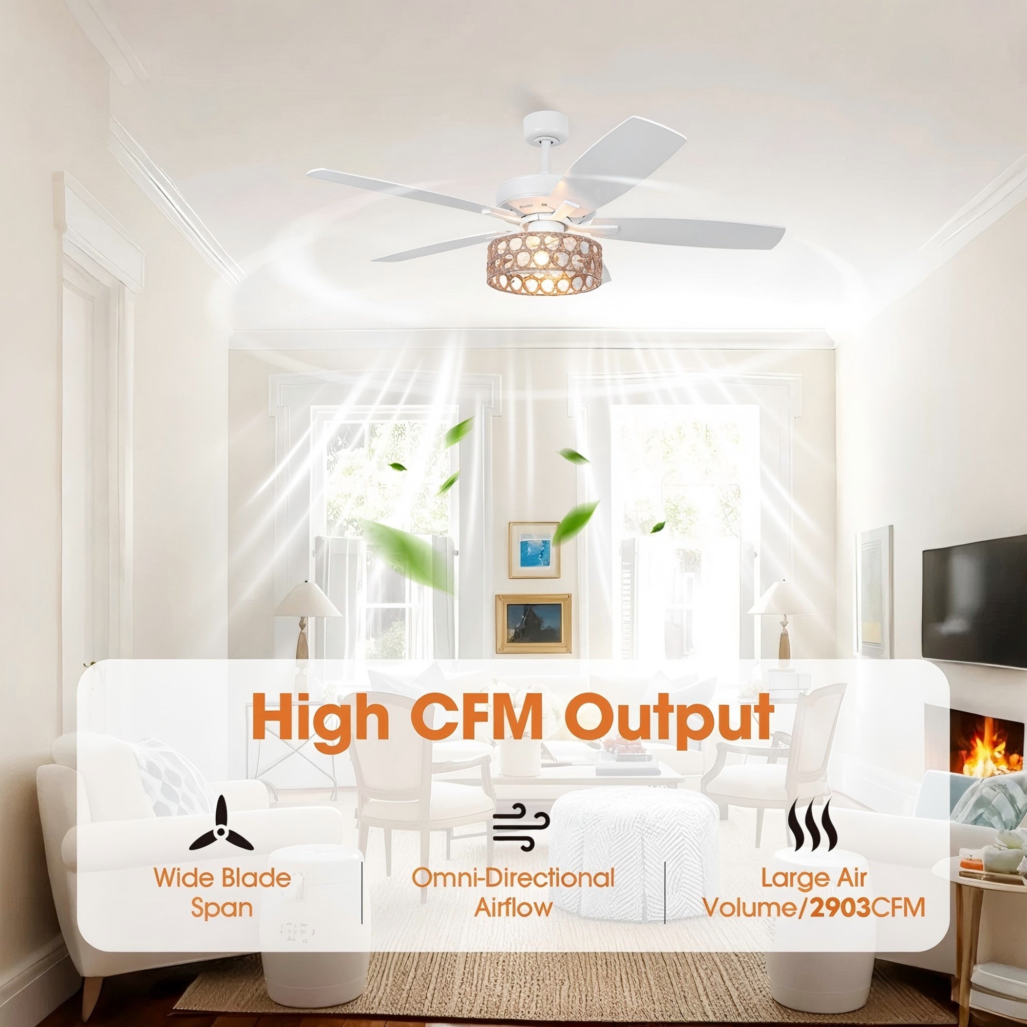 52 Inch Harriet White Farmhouse Ceiling Fan with Light and Remote Control
