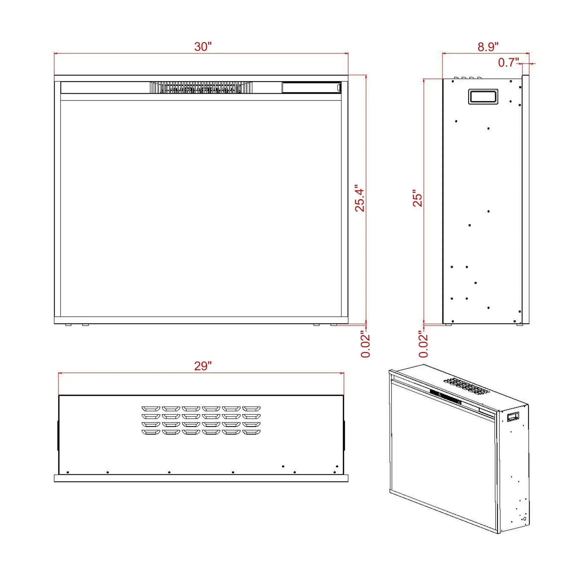 Black Electric Fireplace Heater Insert with Overheating Protection and Remote Control - ParrotUncle