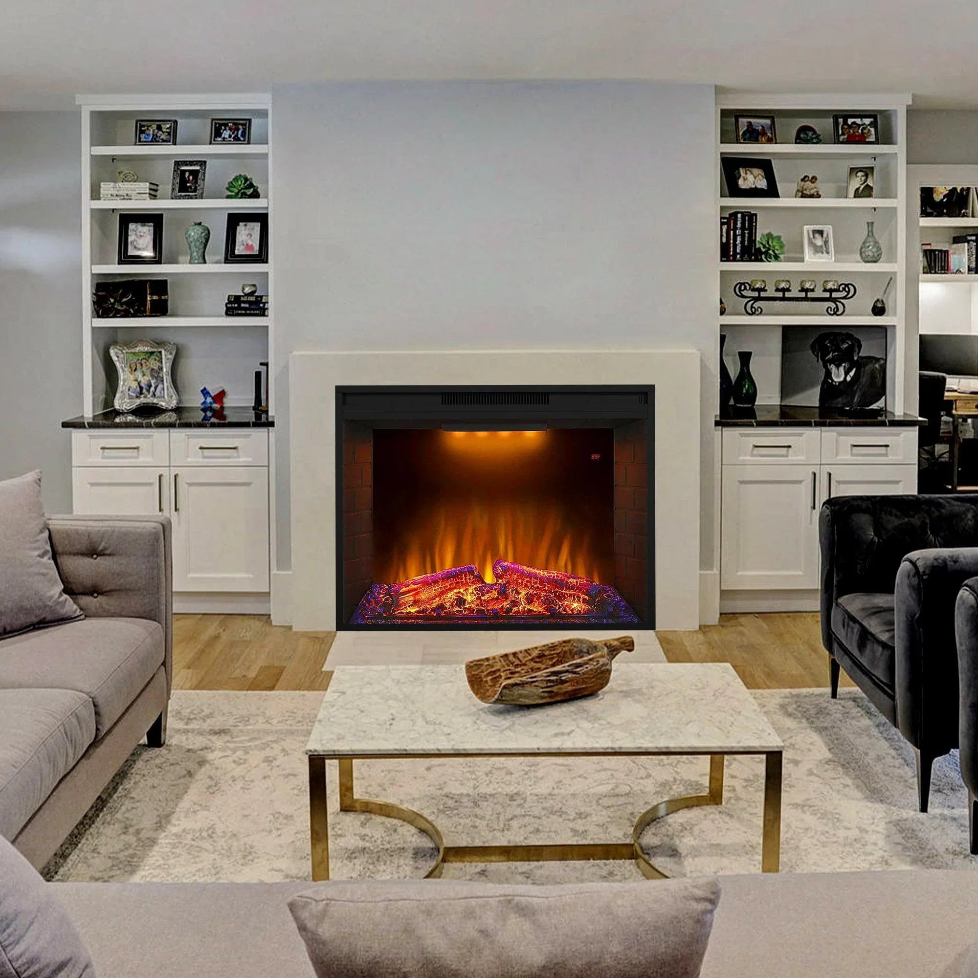 Black Electric Fireplace Heater Insert with Overheating Protection and Remote Control - ParrotUncle