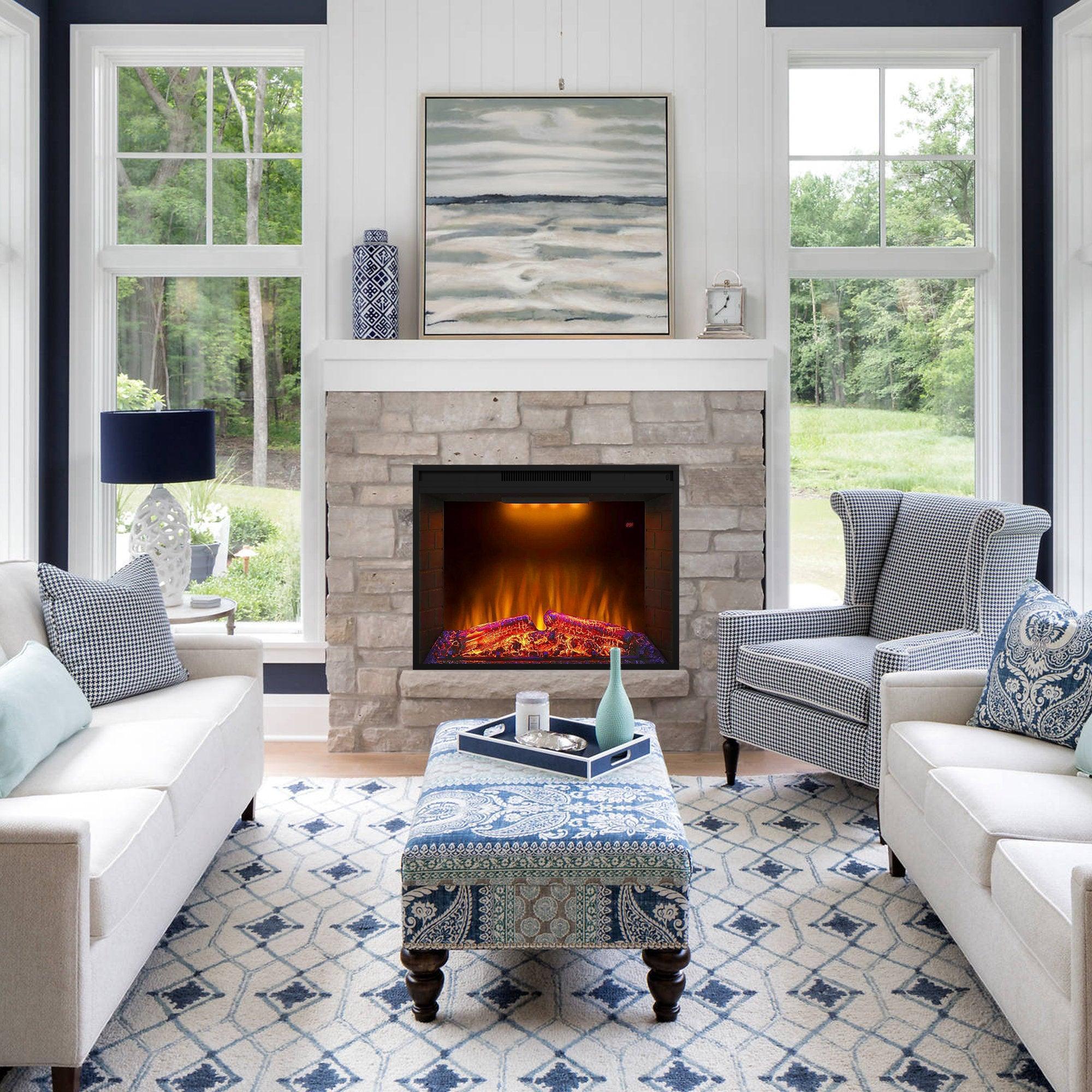 Black Electric Fireplace Heater Insert with Overheating Protection and Remote Control - ParrotUncle