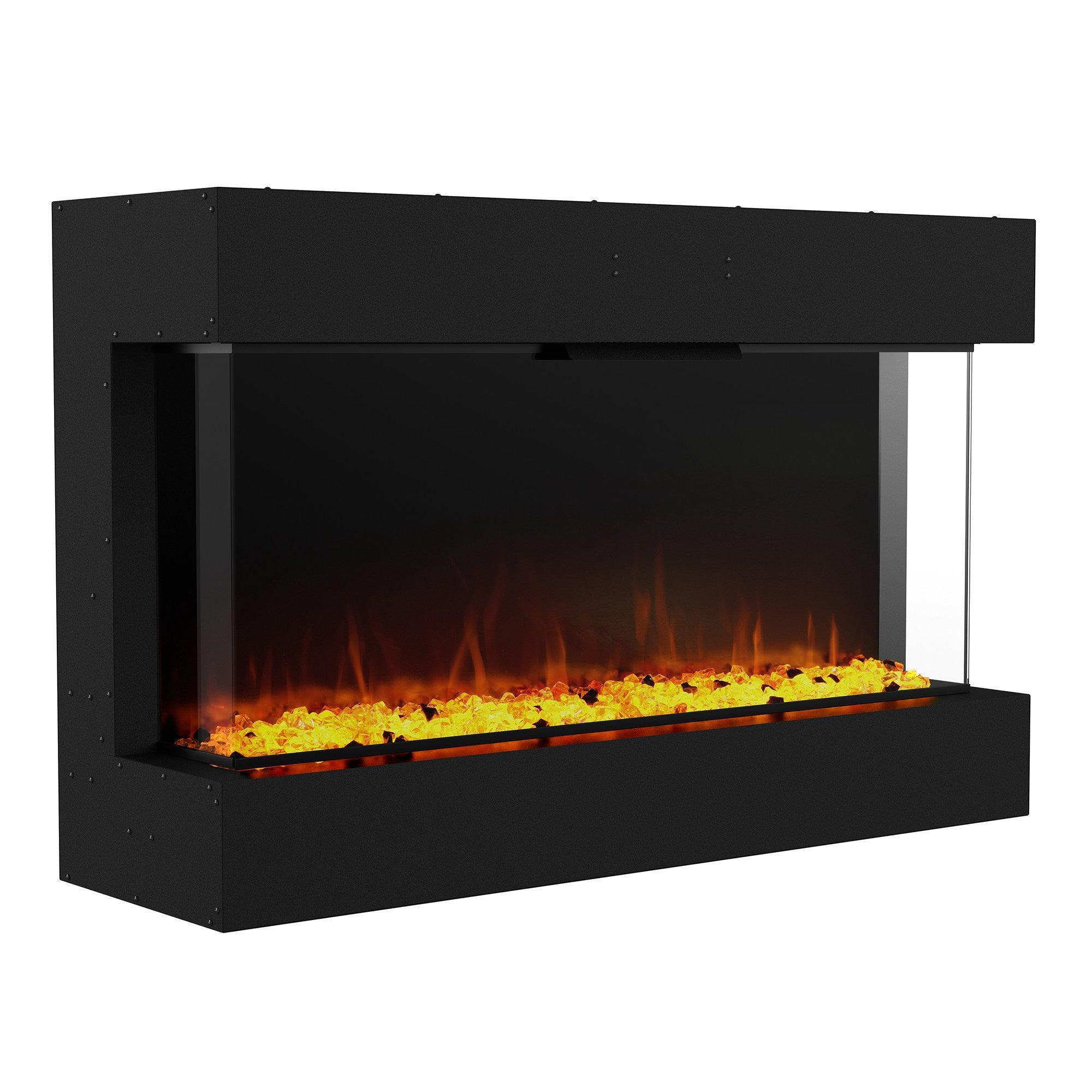 Black Recessed or Wall-Mount Electric 3-Color Flame with LED Light Fireplace - ParrotUncle