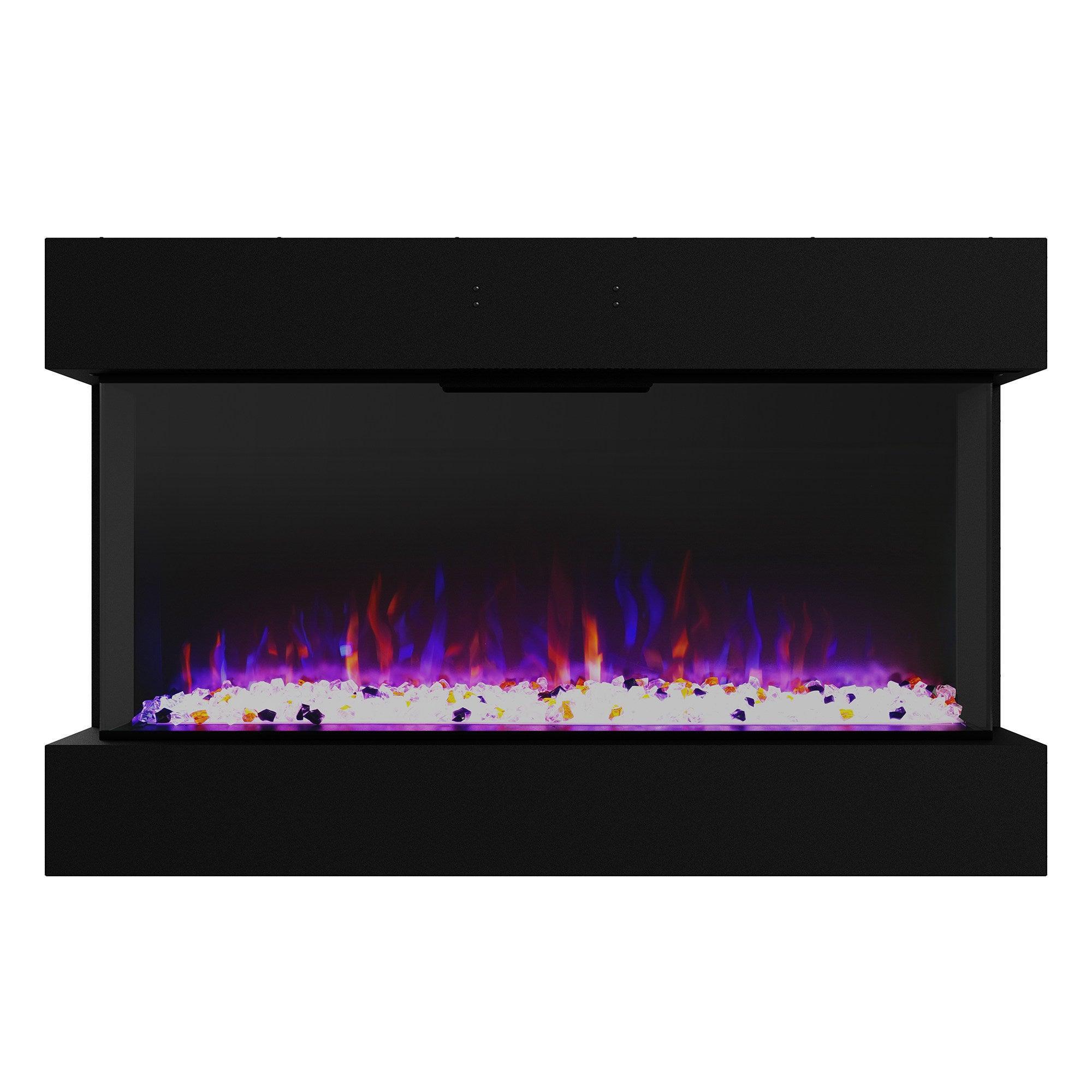 Black Recessed or Wall-Mount Electric 3-Color Flame with LED Light Fireplace - ParrotUncle