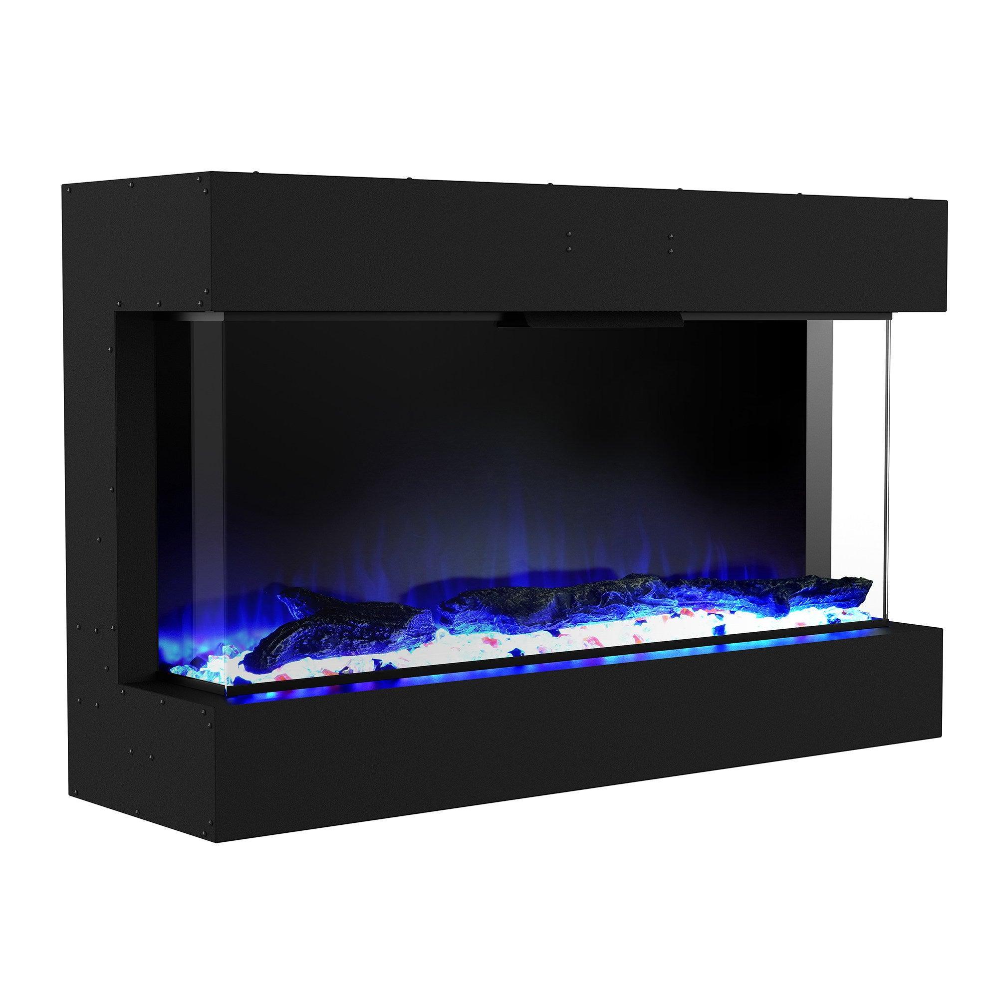 Black Recessed or Wall-Mount Electric 3-Color Flame with LED Light Fireplace - ParrotUncle