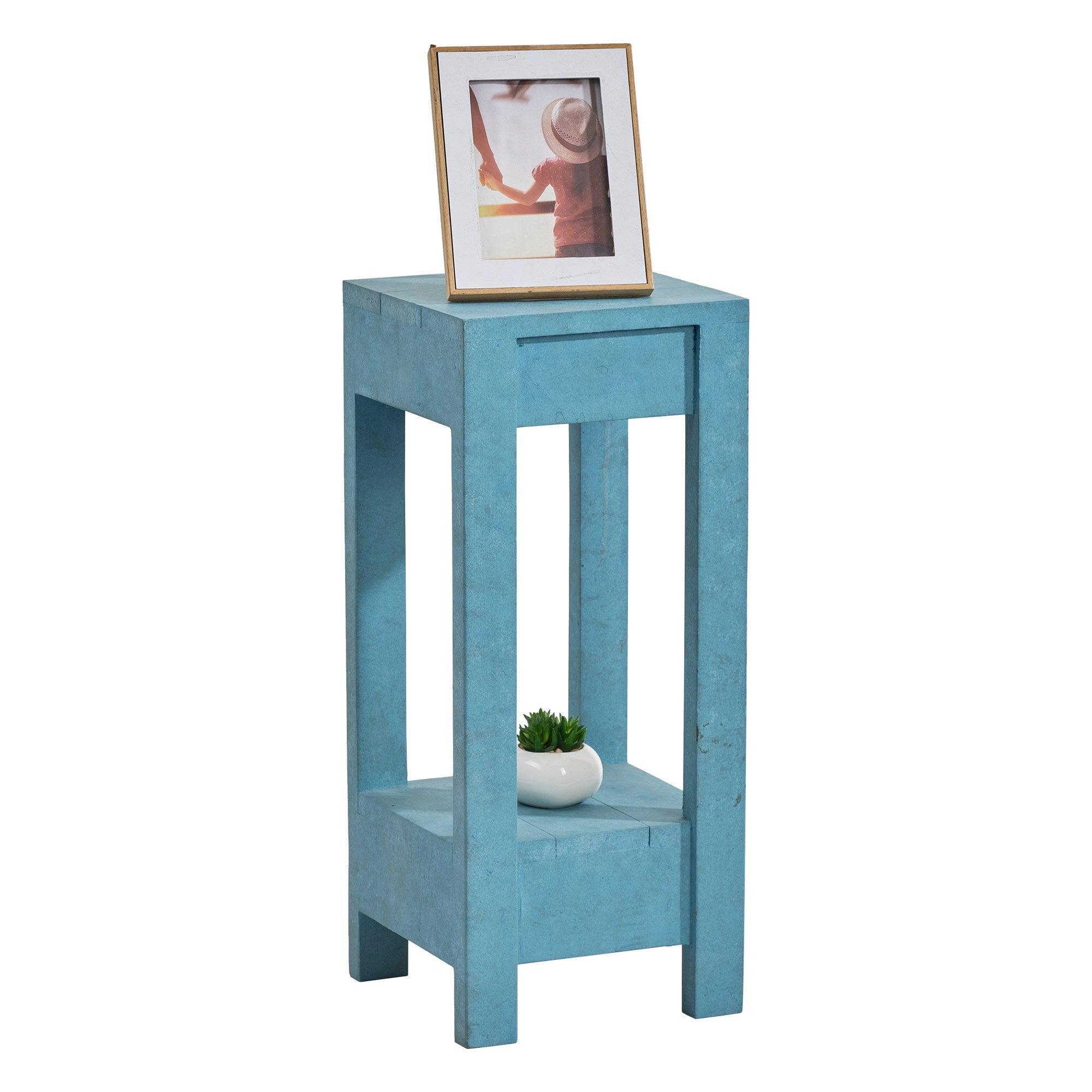 Blue Rectangle Wood Side Table - ParrotUncle