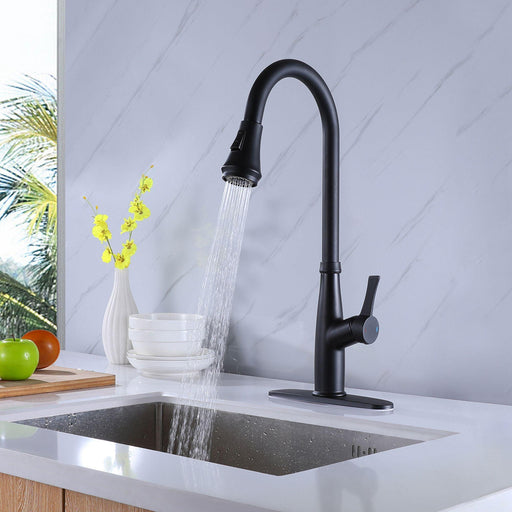 Concealed valve shower system Matte Black 1-Handle Deck-Mount High-Arc Handle Kitchen Faucet (Deck Plate Included) - ParrotUncle