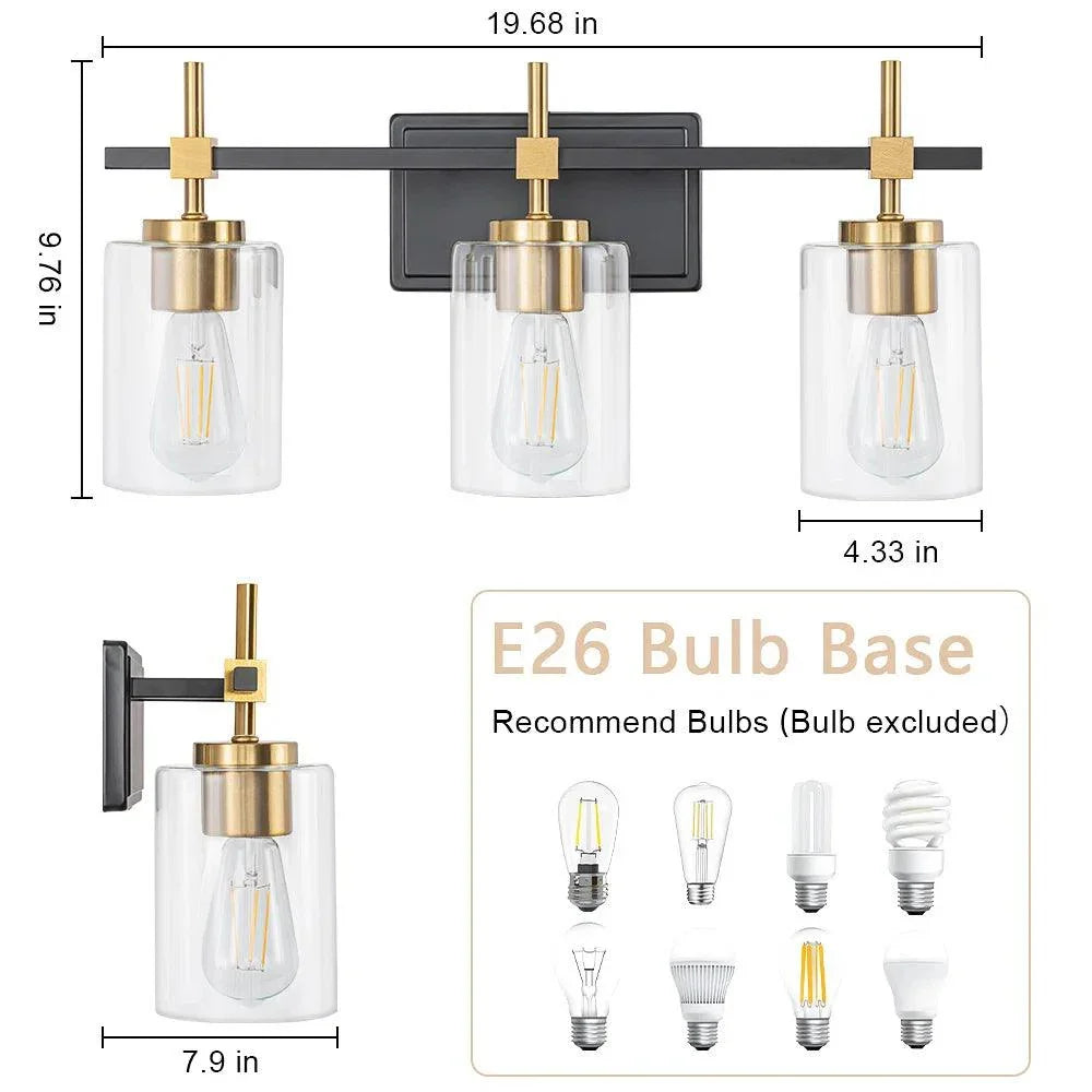 Jasper Modern Clear Glass 3-Light Bathroom Vanity Light