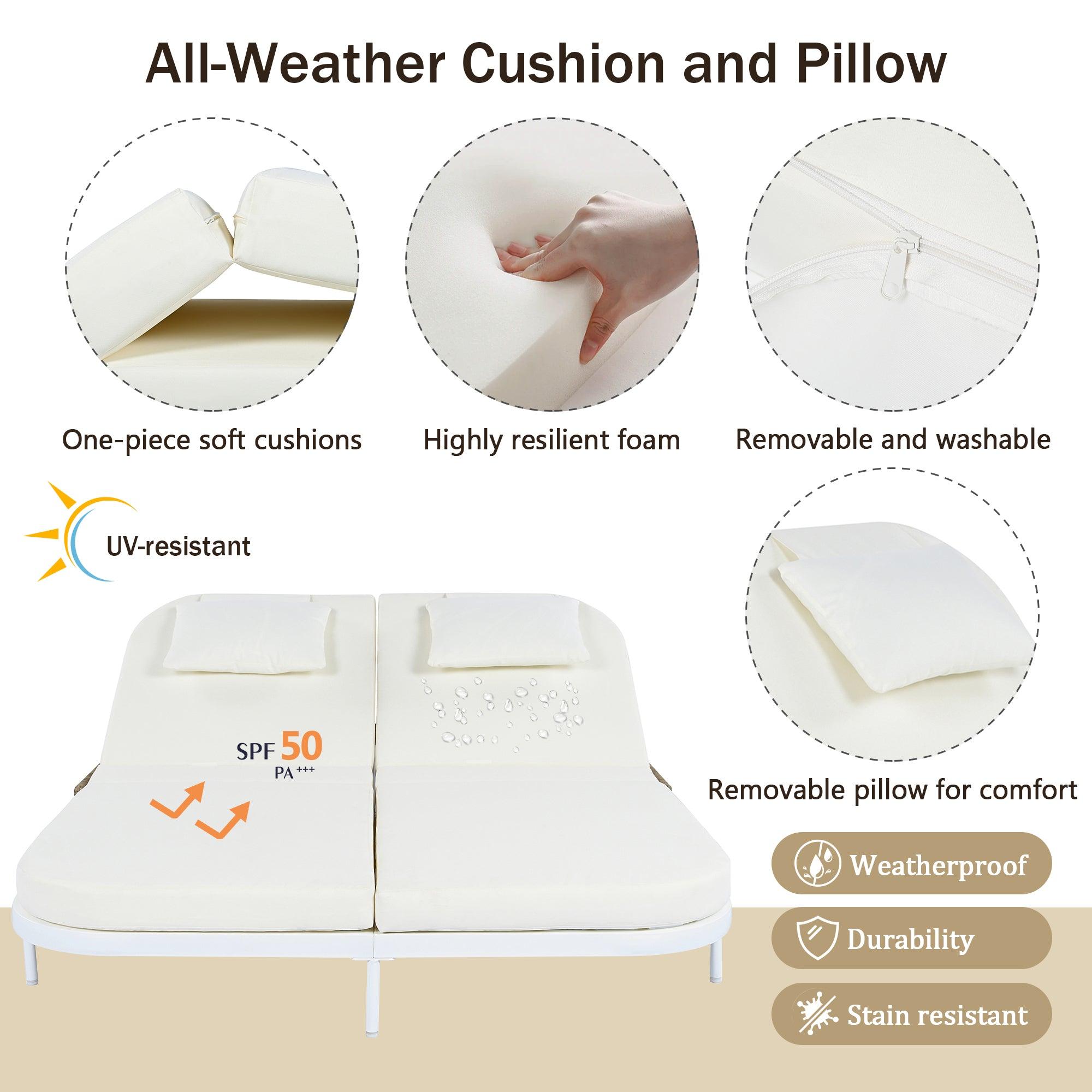 Tumbona de exterior de ratán con respaldo ajustable en 5 posiciones y cojines y almohadas extraíbles para jardín, patio y piscina.