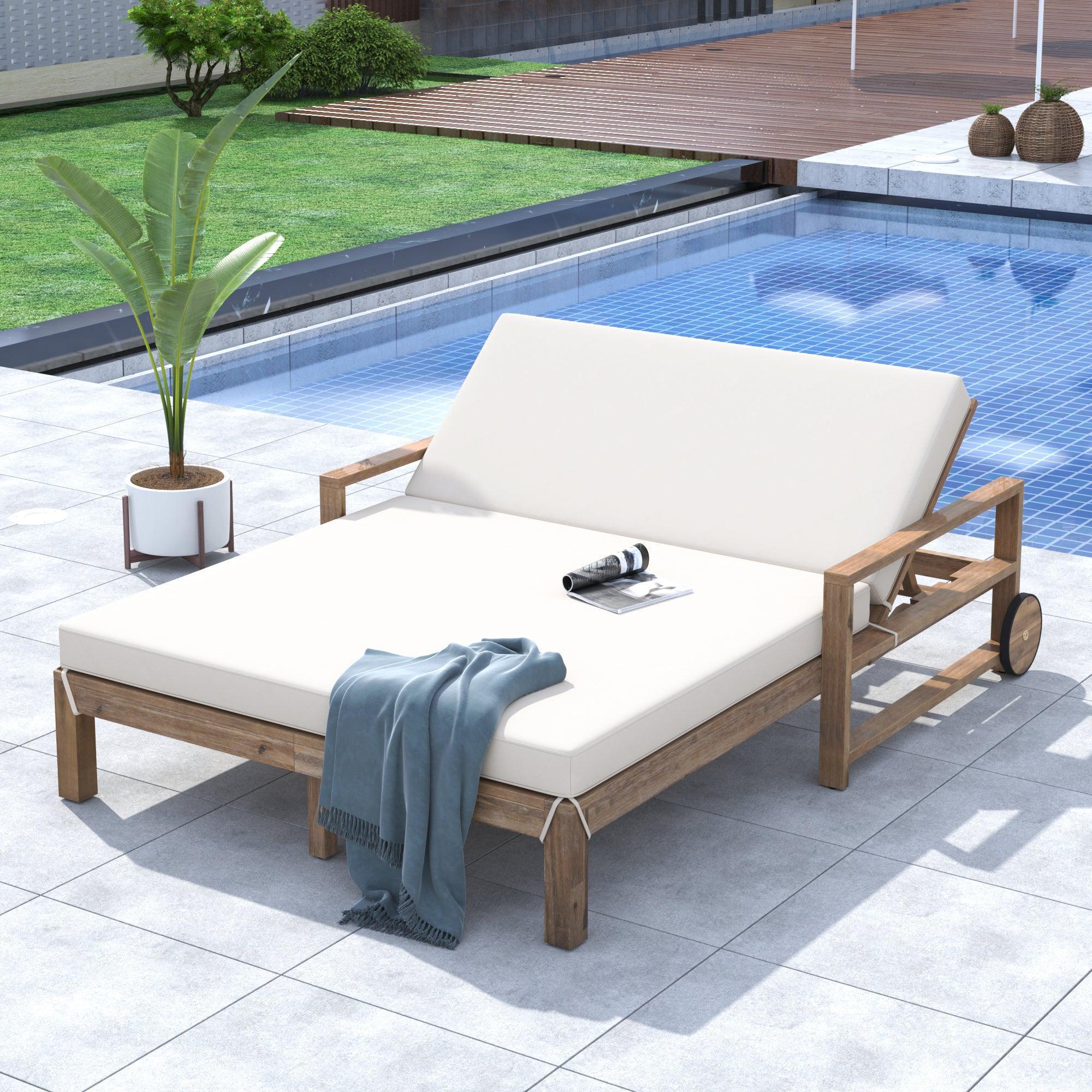 Tumbona de madera estilo granja de una sola pieza para una relajación total, ideal para la piscina, el jardín y el patio.