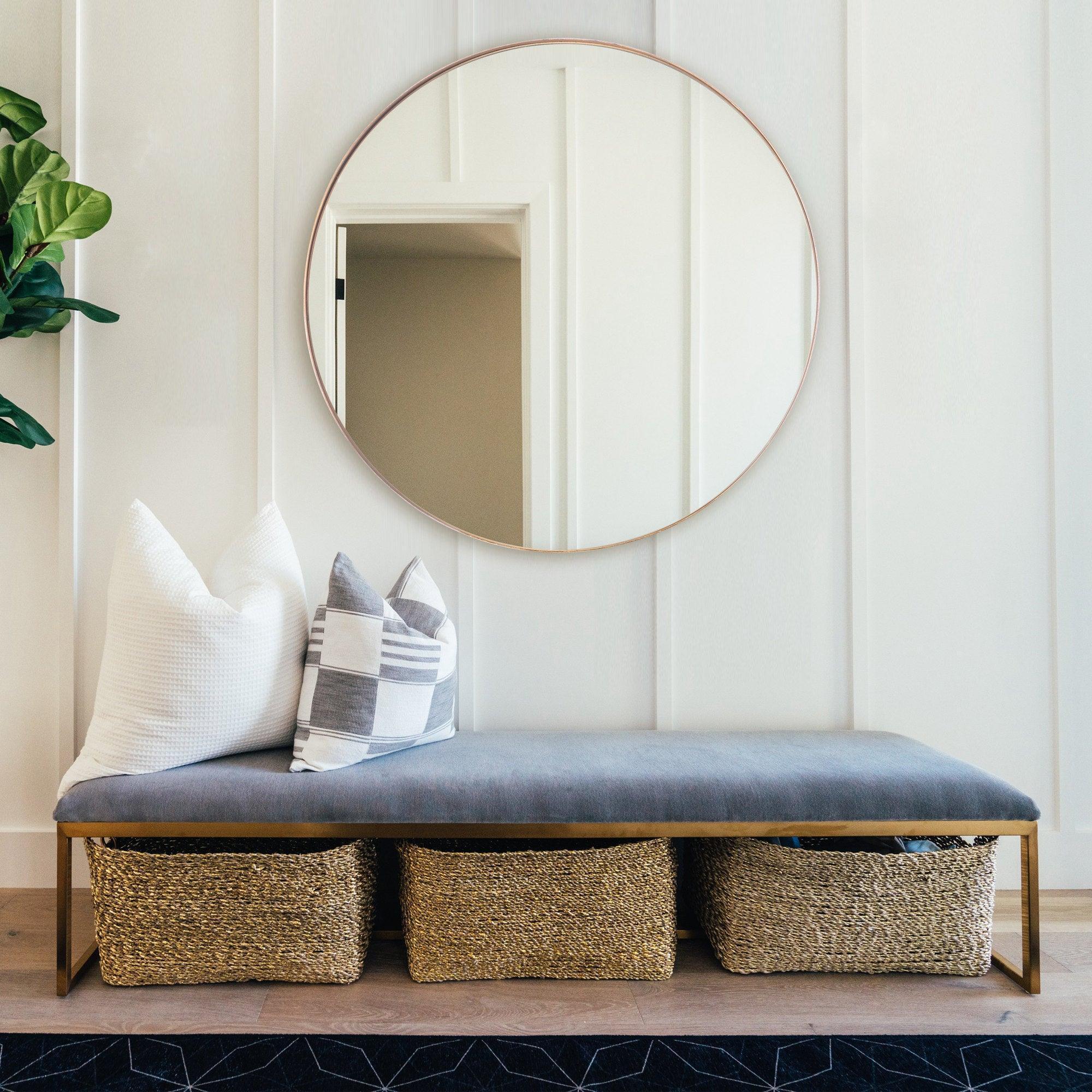 Golden Modern Round Framed Wall Mirror - ParrotUncle