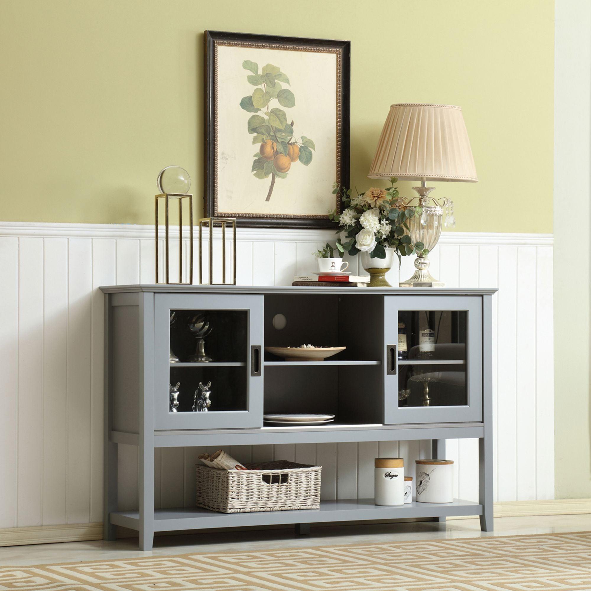 Gray MDF Console Cabinet with Sliding Door - ParrotUncle