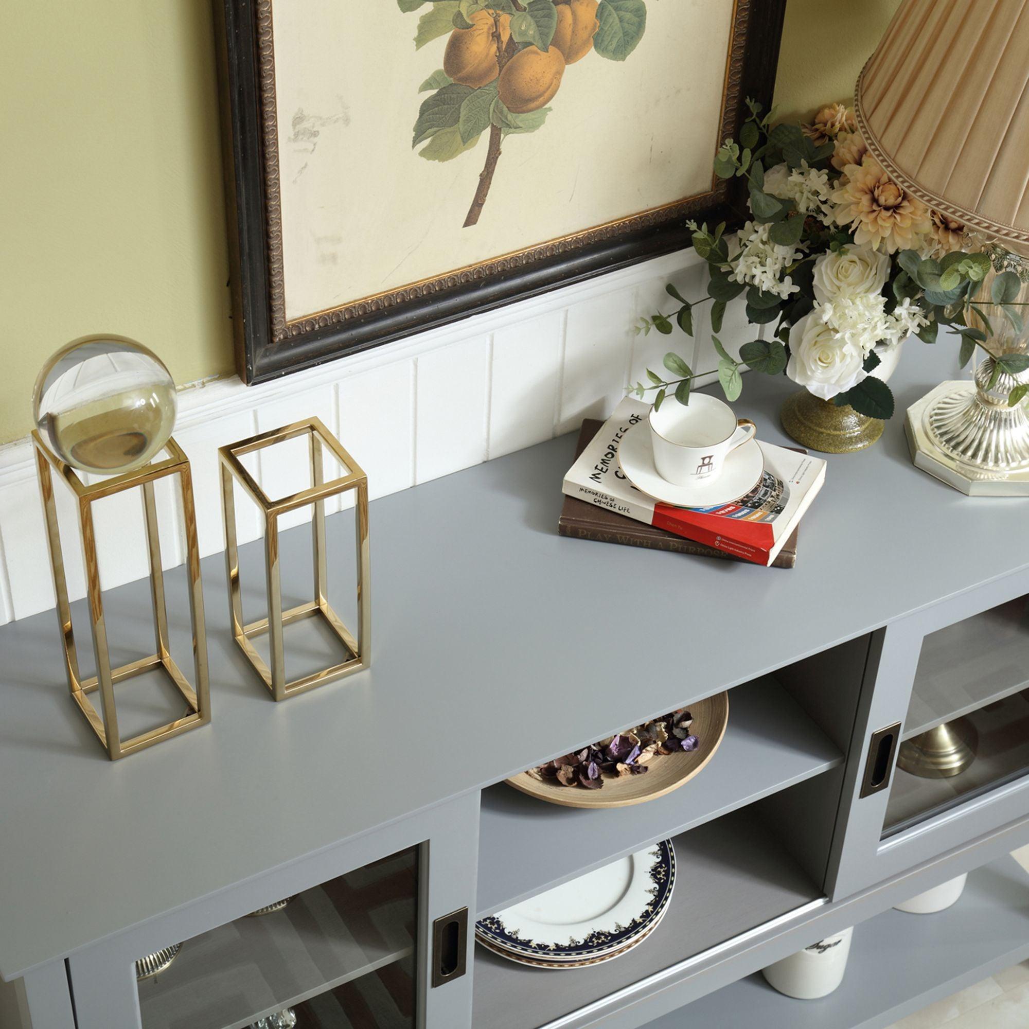 Gray MDF Console Cabinet with Sliding Door - ParrotUncle