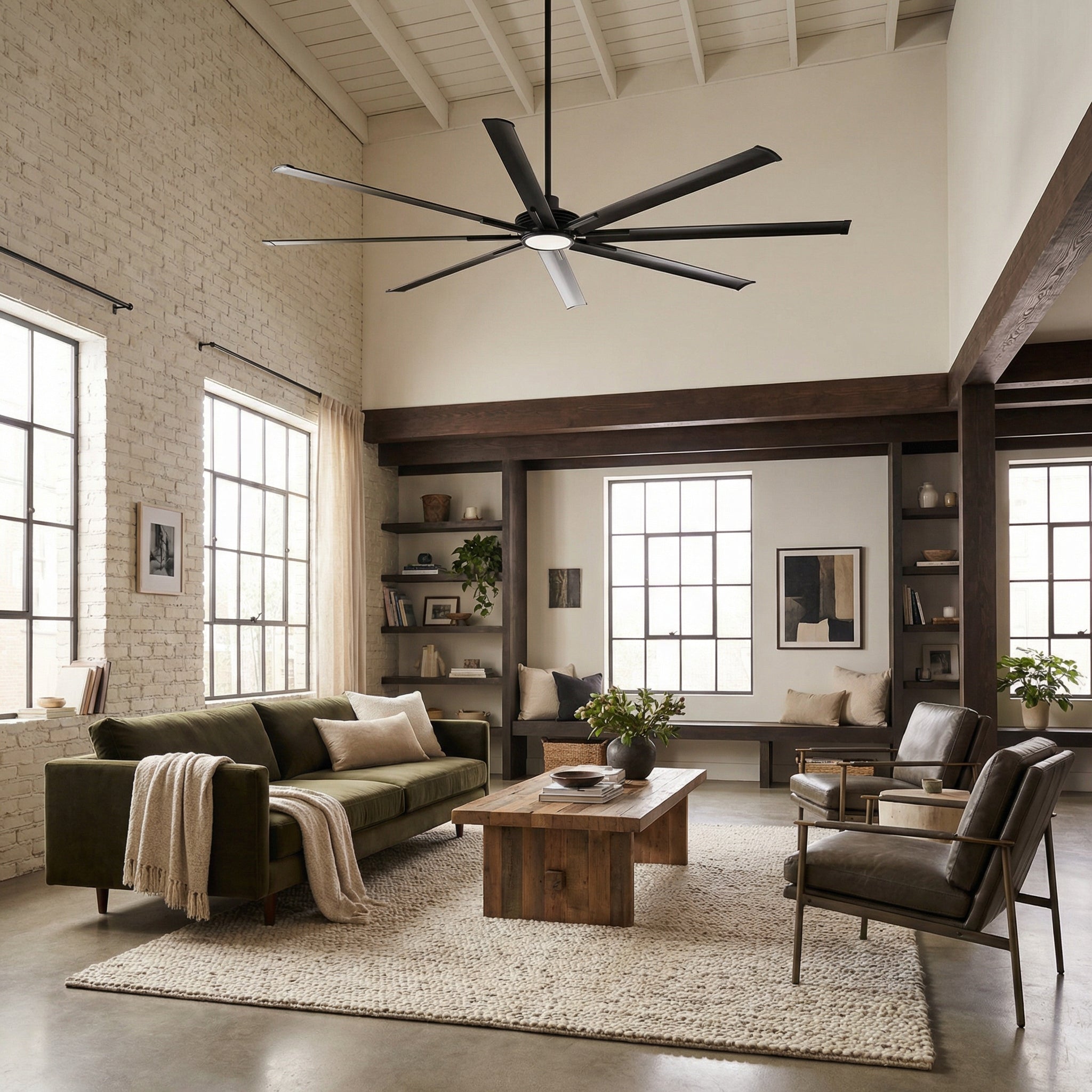 84 Inch 100 Inch Padus Black Large Size Ceiling Fan with Dimmable Lighting and Remote Control