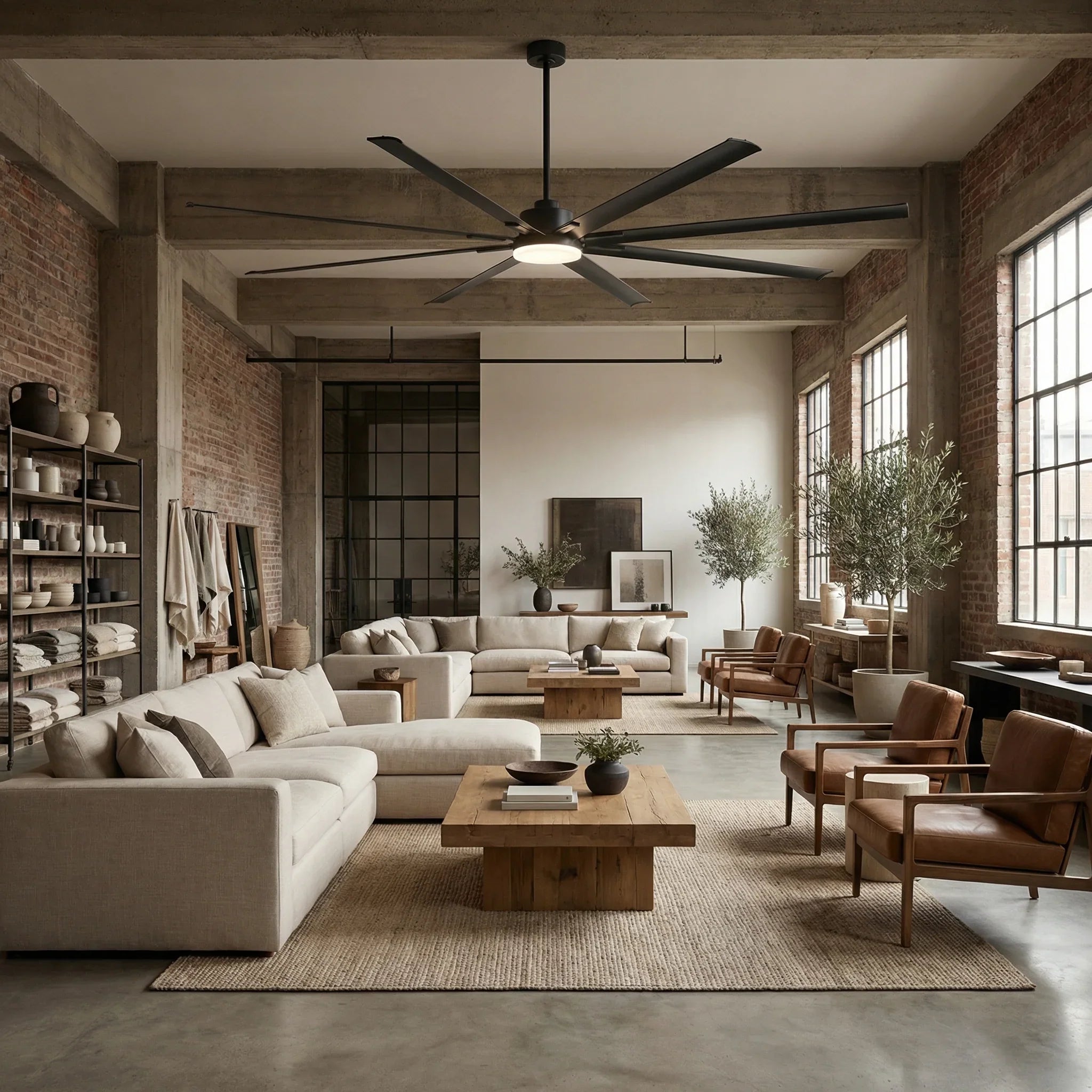 Vaczon 84 Inch 100 Inch Black HVLS Fan LED Large Ceiling Fan with Remote Control