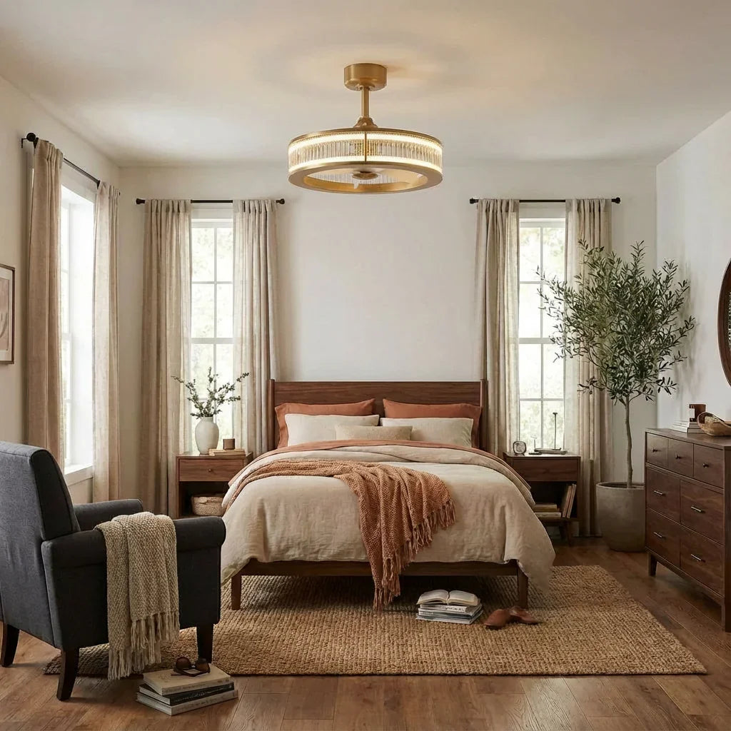 Perimost 29 Inch Lynn Golden Downrod Mount Luxury Fandelier with Remote Control