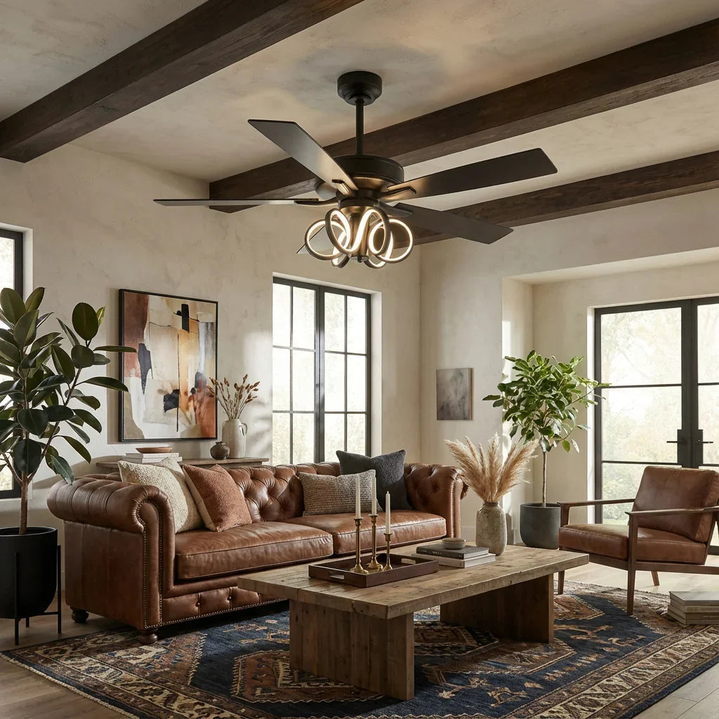 52 Inch Levi Double-sided Blades Downrod Mount LED Ceiling Fan with Remote Control