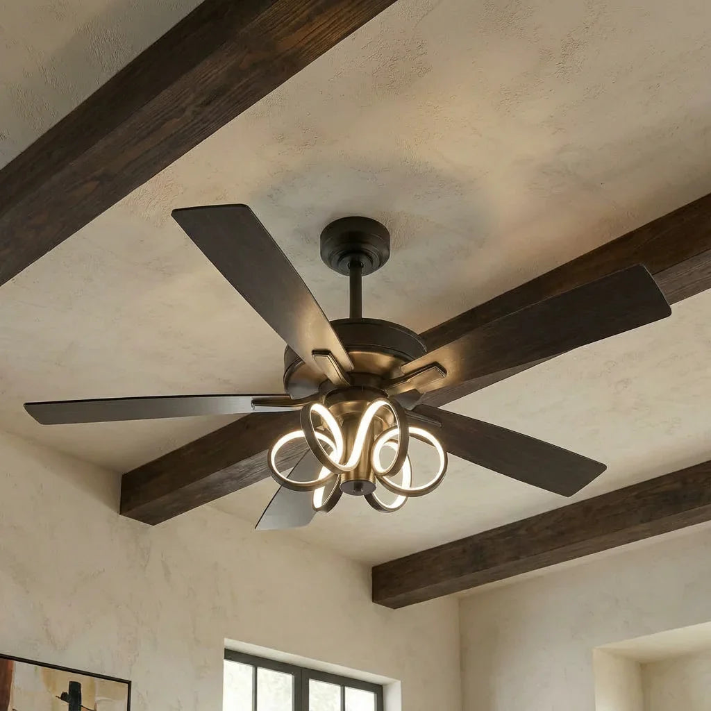 52 Inch Levi Double-sided Blades Downrod Mount LED Ceiling Fan with Remote Control