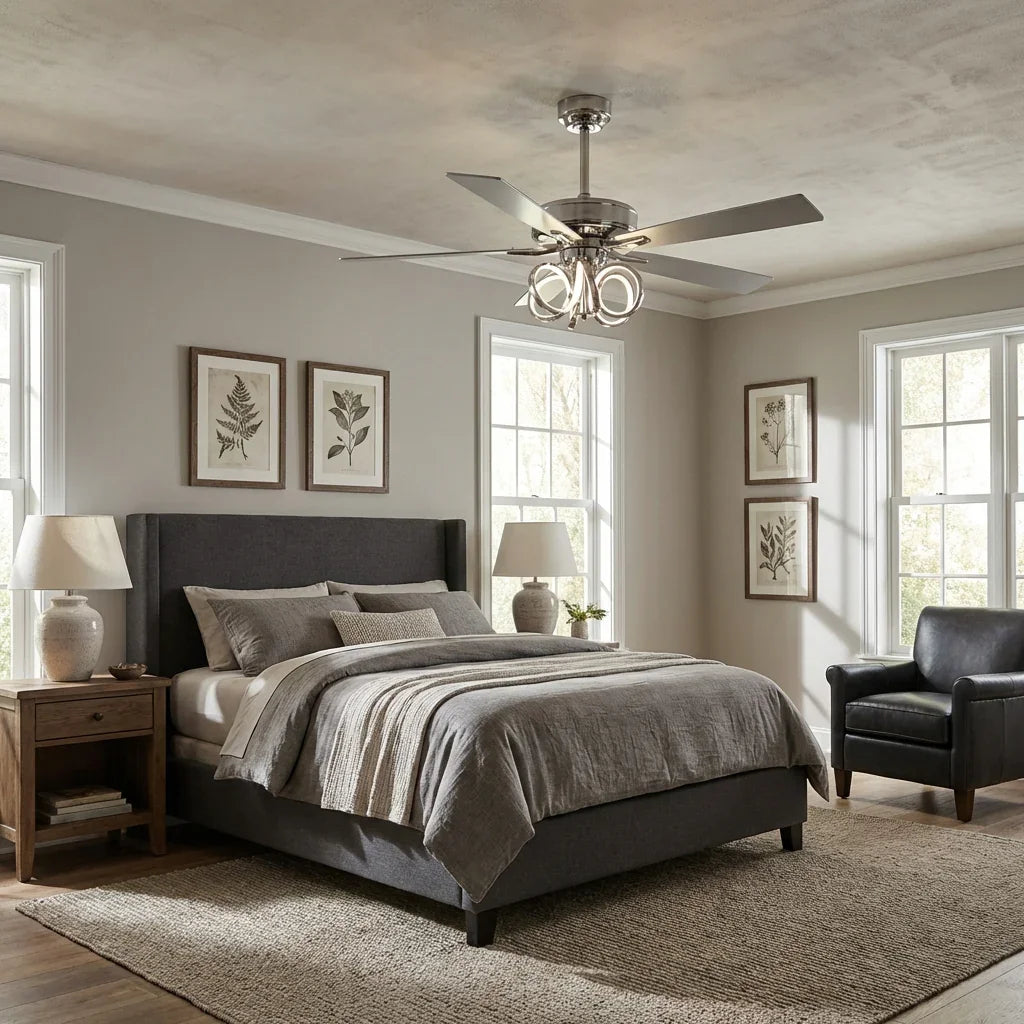 52 Inch Levi Double-sided Blades Downrod Mount LED Ceiling Fan with Remote Control