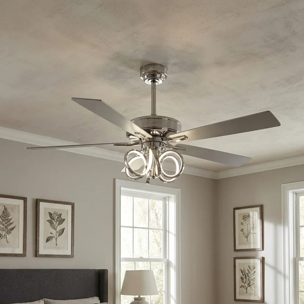52 Inch Levi Double-sided Blades Downrod Mount LED Ceiling Fan with Remote Control