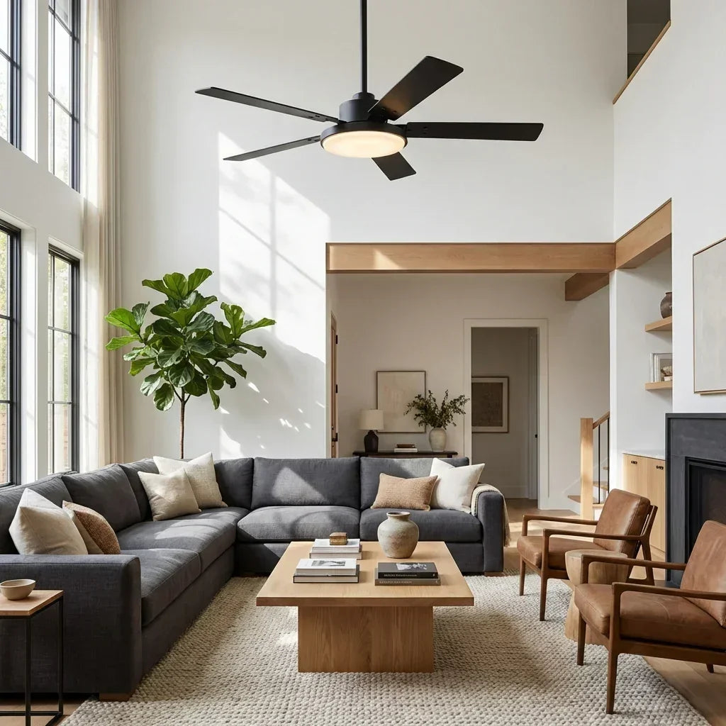 Vaczon 52 Inch 5 Blades DC Motor Modern Downrod Ceiling Fan with LED Light and Remote Control