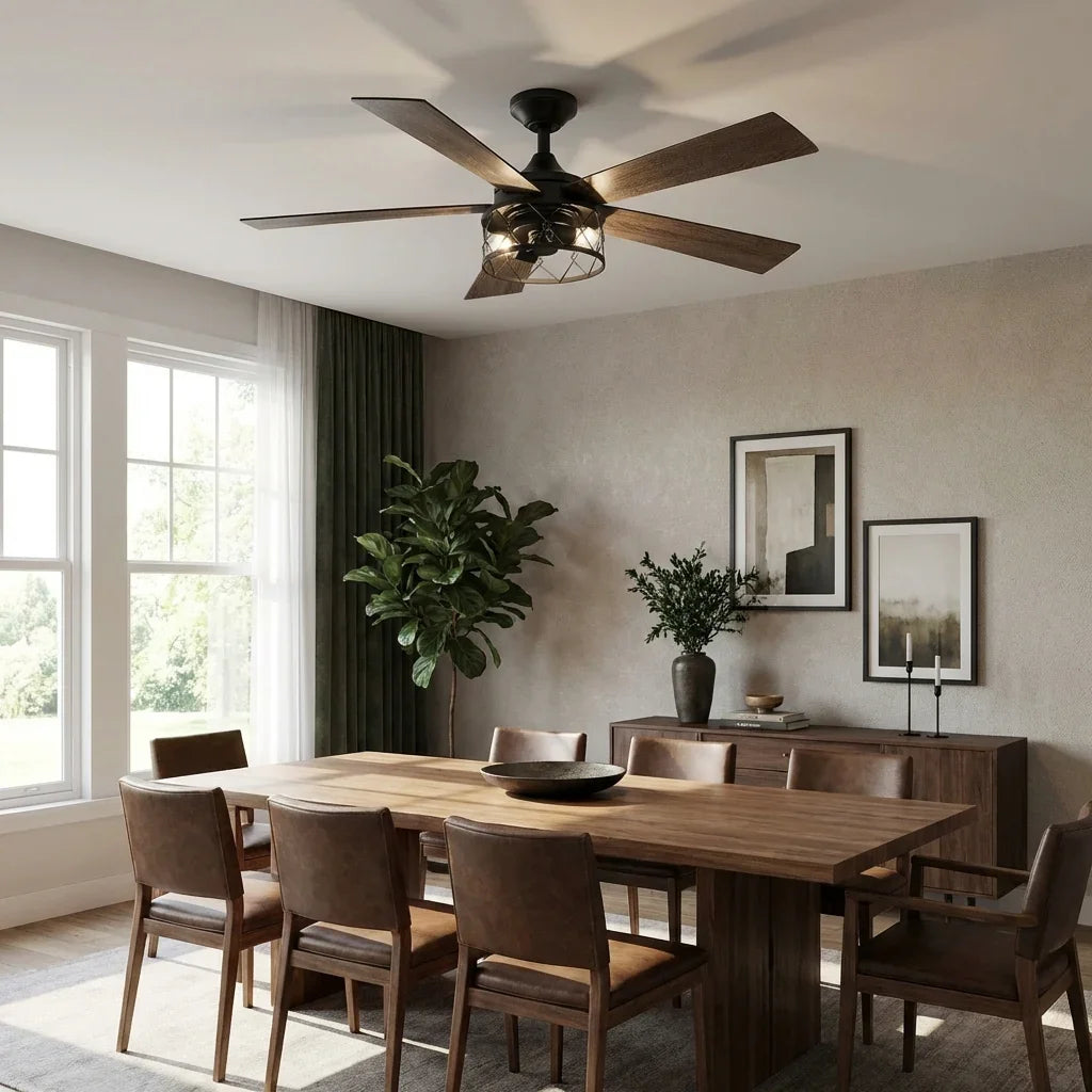 52" Windmill Modern DC Motor Downrod Mount Reversible Ceiling Fan with Lighting and Remote Control