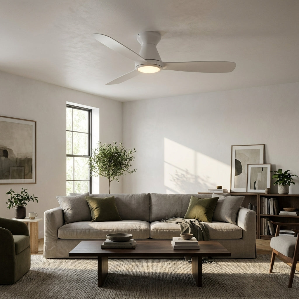 52" Ahmedabad Industrial DC Motor Flush Mount Reversible Ceiling Fan with LED Lighting and Remote Control