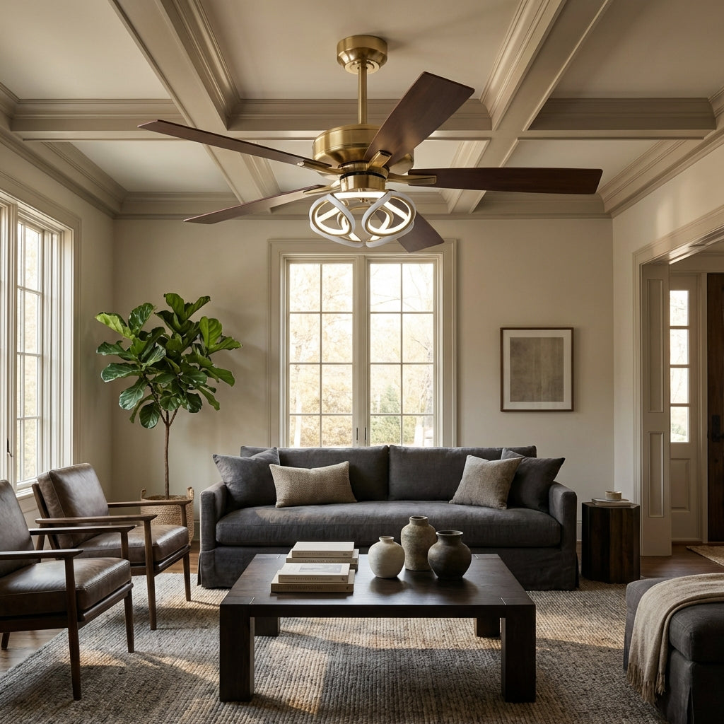 52 Inch Boyd Antique-bronze Golden Downrod Mount RGB LED Smart Fan