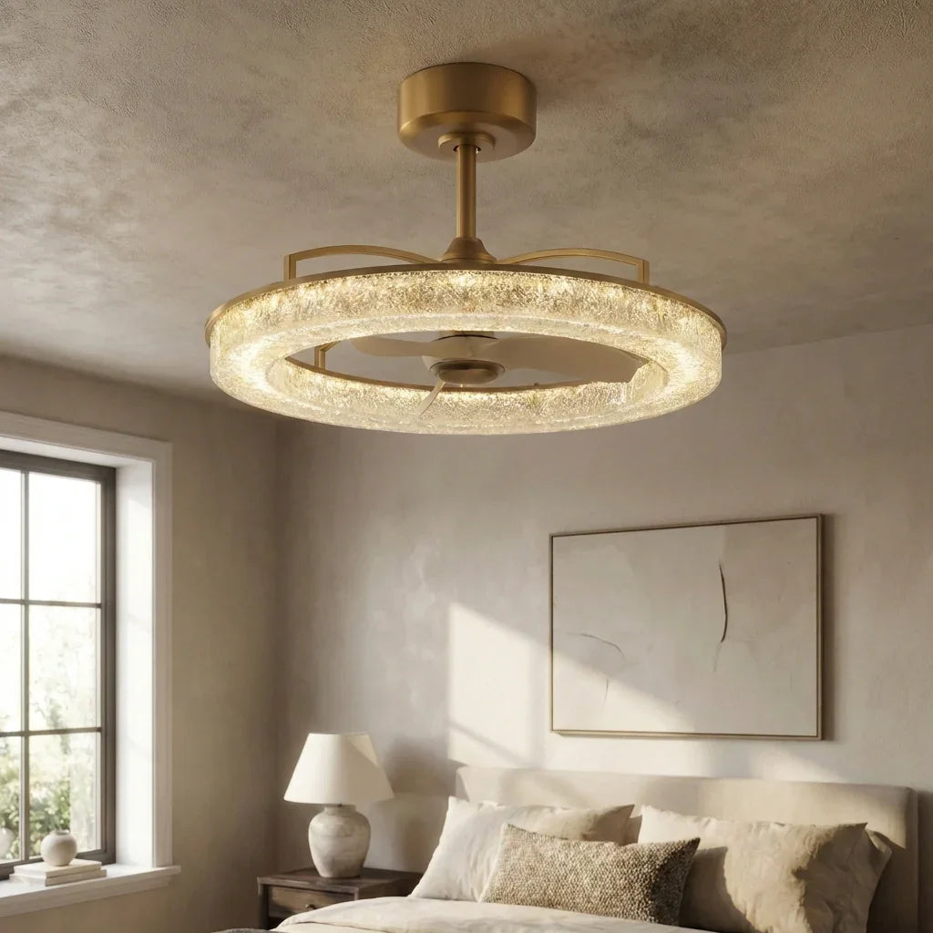 Perimost 32 Inch Andrea Electroplated Golden Luxury LED Fandelier with Remote Control