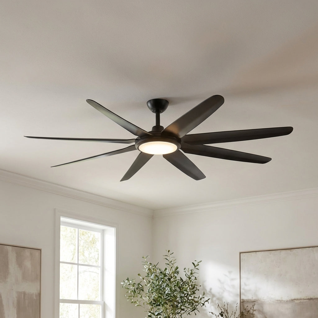 65" Industrial DC Motor Downrod Mount Ceiling Fan with Lighting and Remote Control